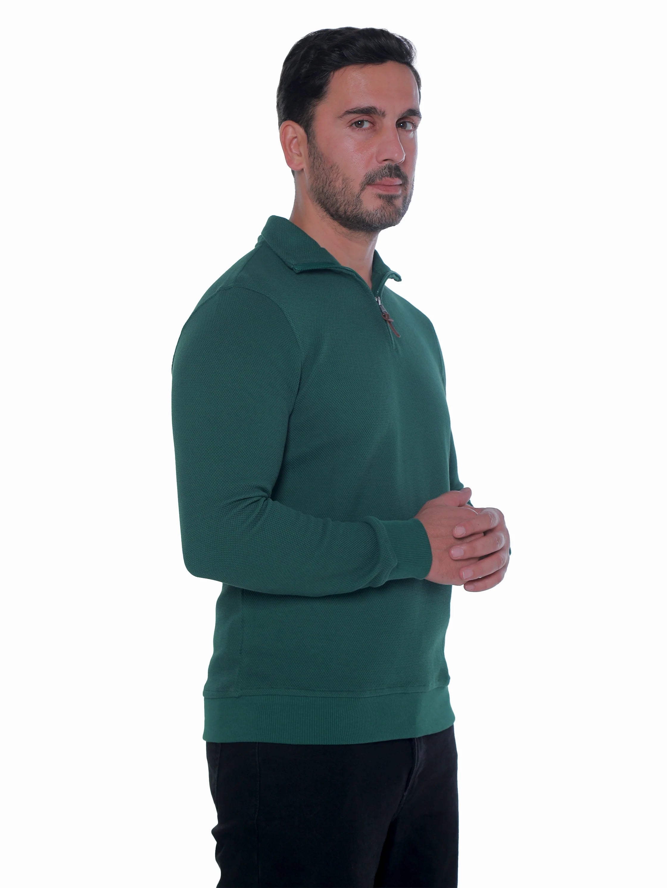 Green Pullover With Stand Up Collar