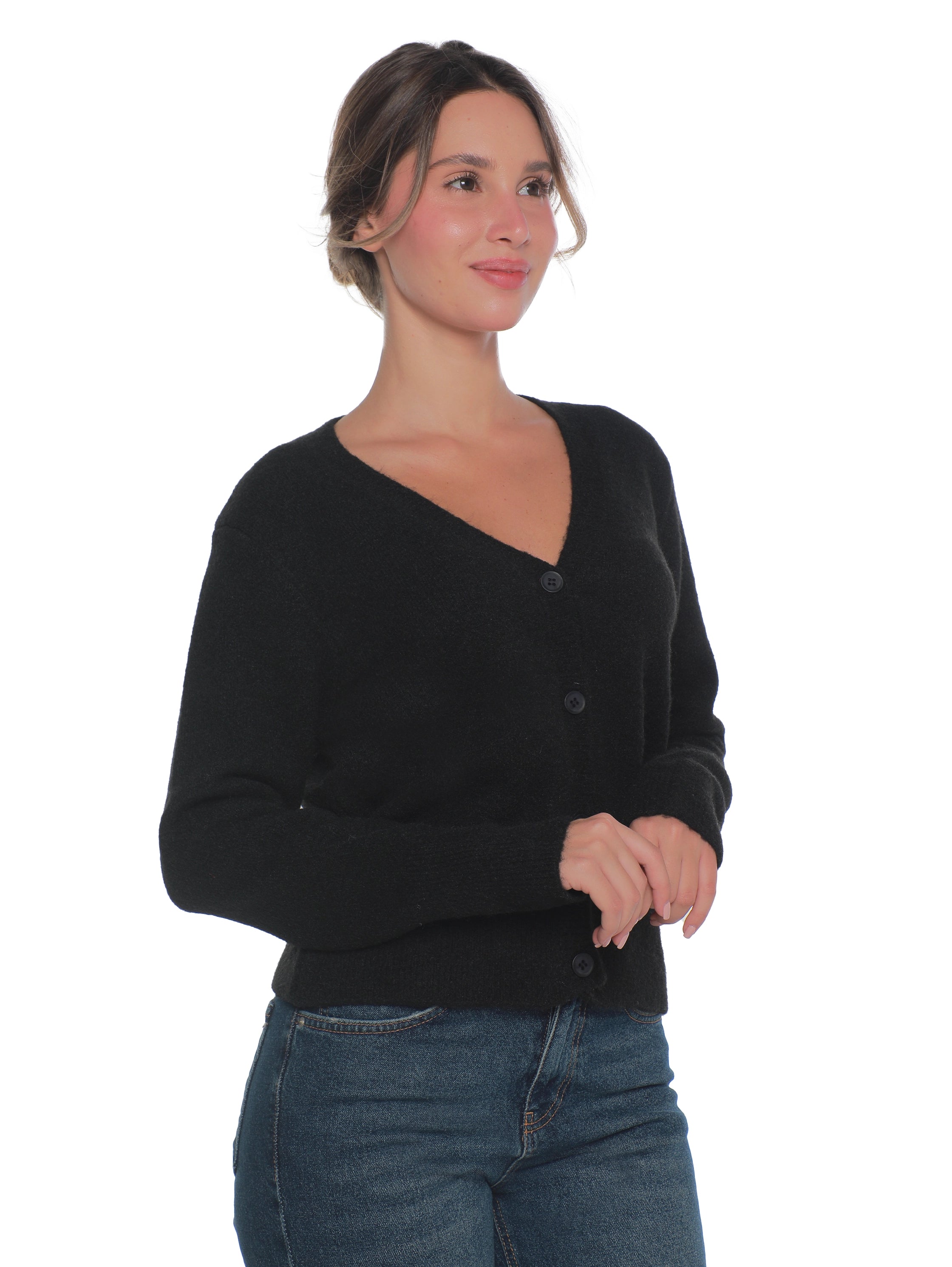 V-Neck Black Long Sleeved Pullover
