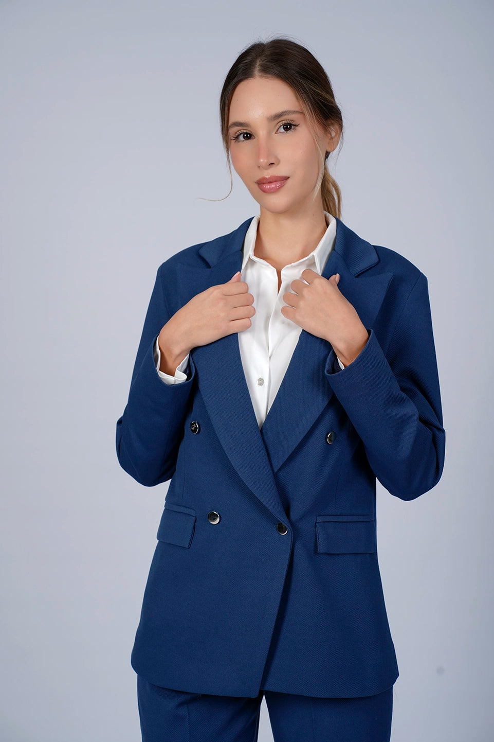 Business Indigo Blazer With Double Breasted Flap