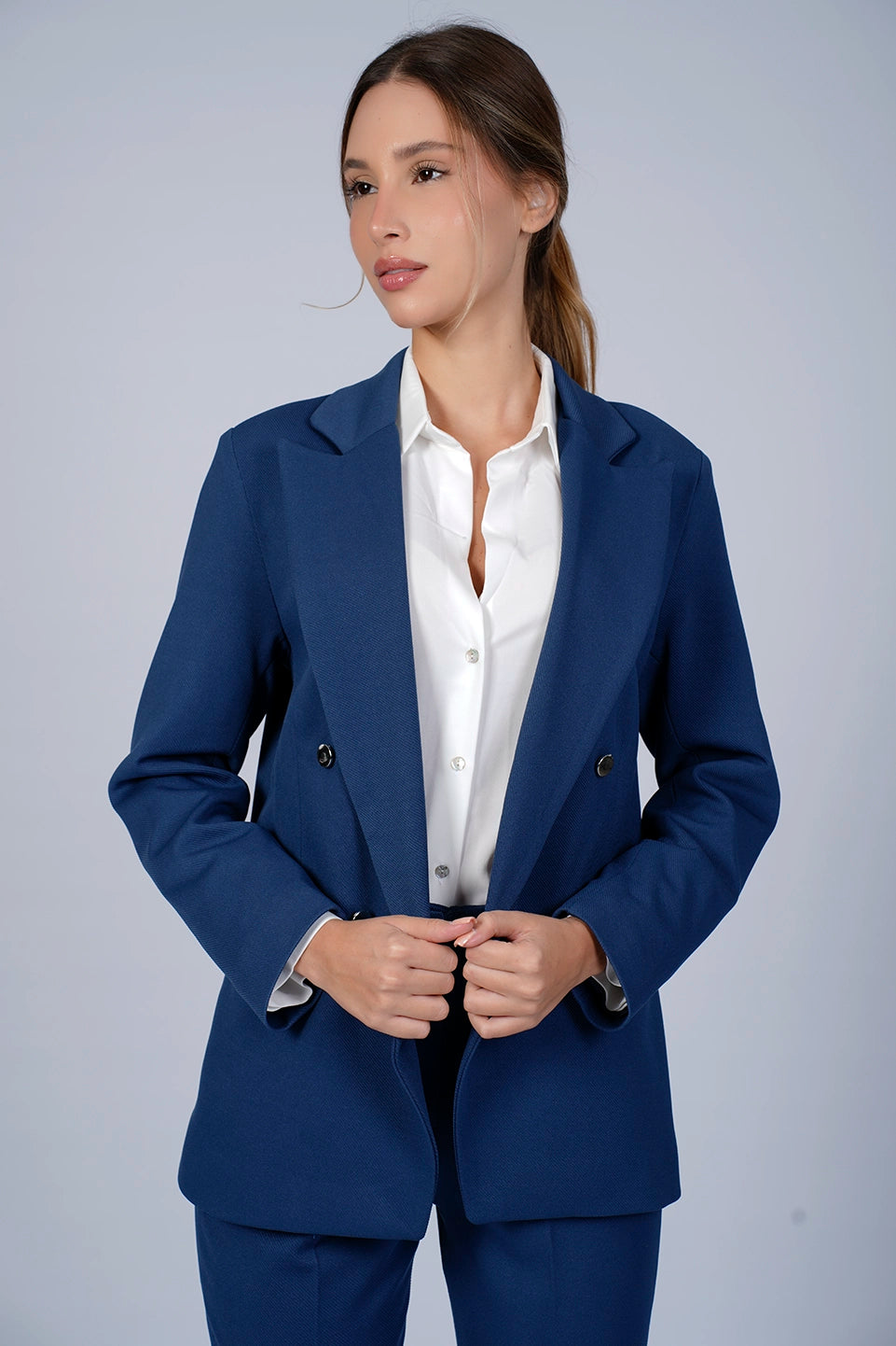 Business Indigo Blazer With Double Breasted Flap