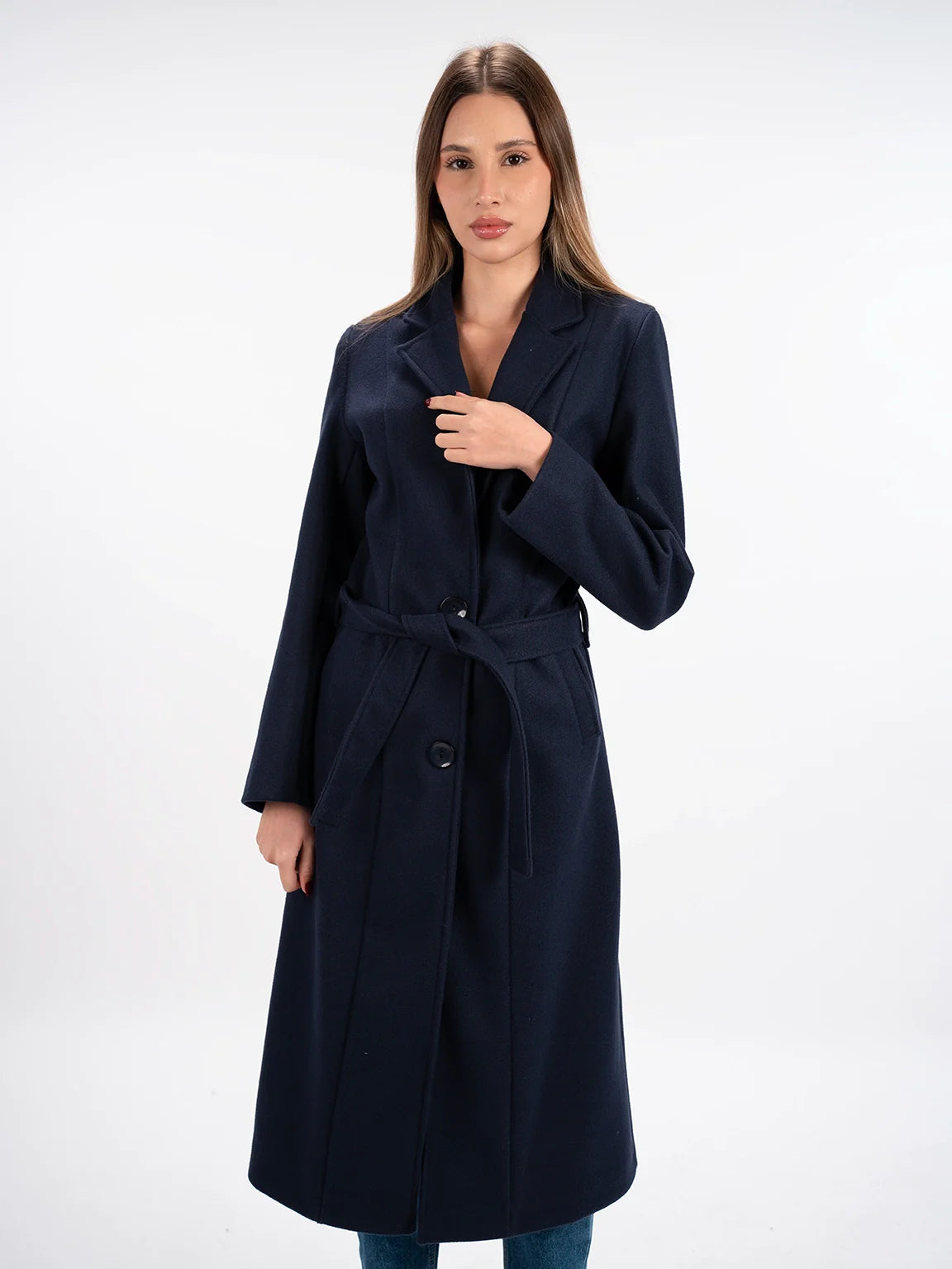 Navy Coat With Lapel Collar