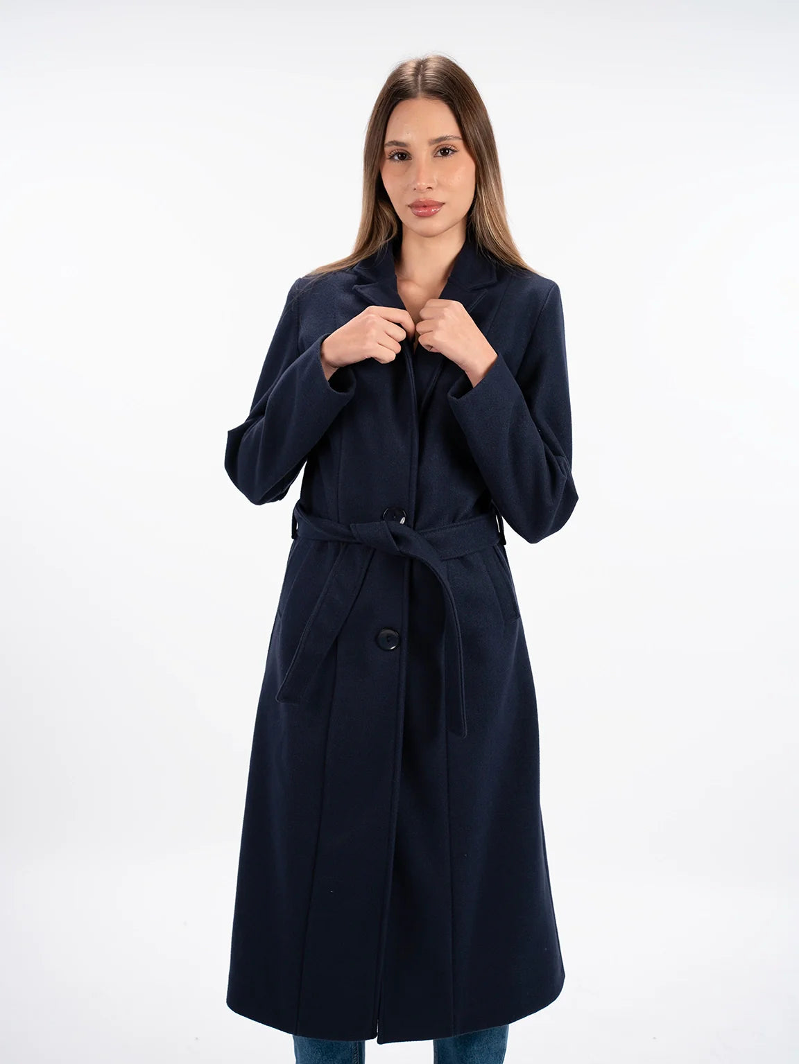 Navy Coat With Lapel Collar