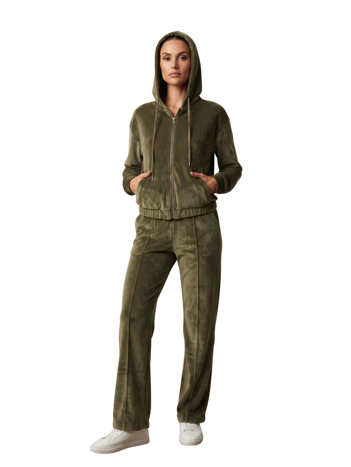 Khaki Zip-Up Hoodie And Sweatpants Set
