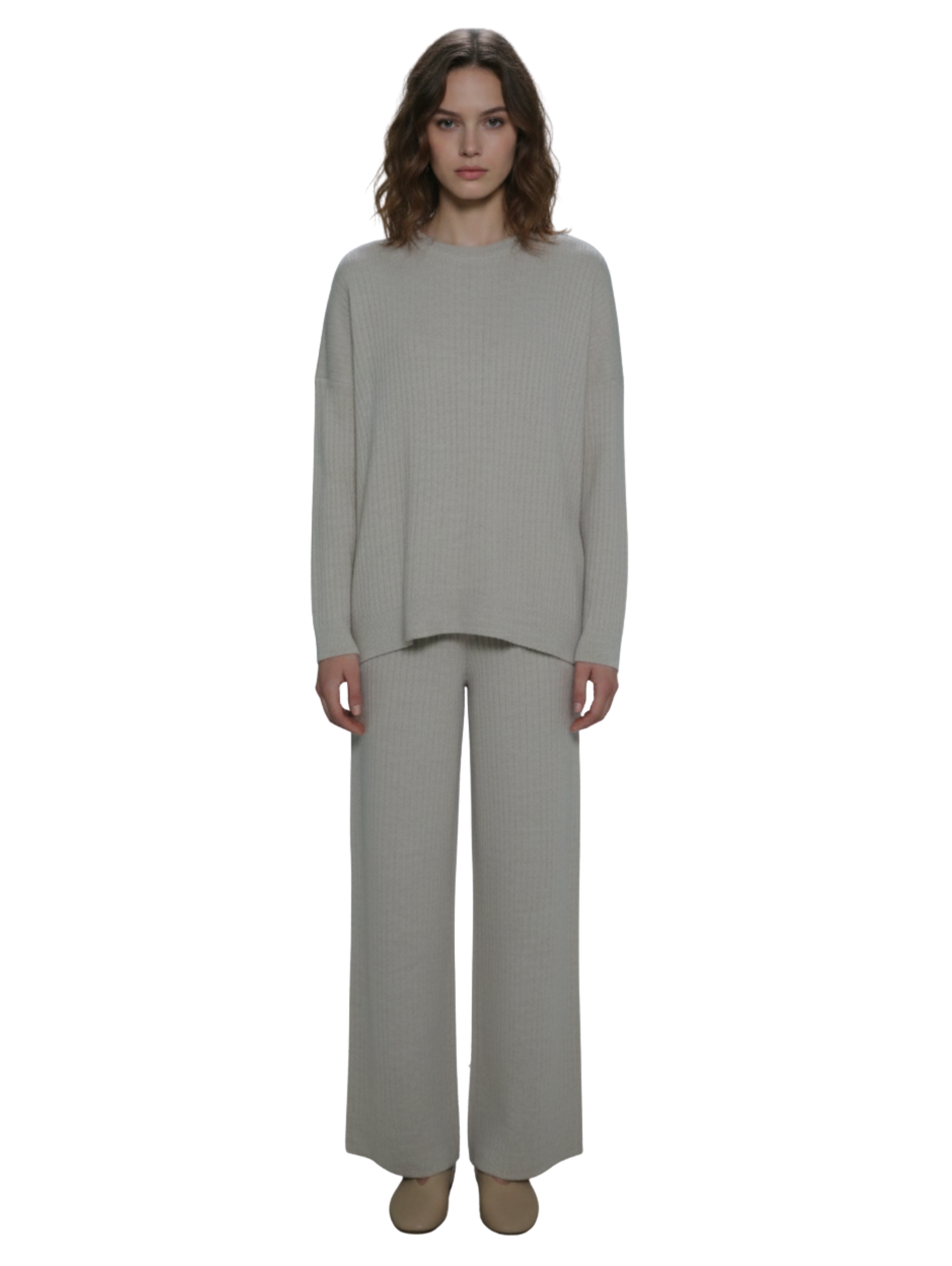 Ribbed Light Beige Pant & Sweater Set