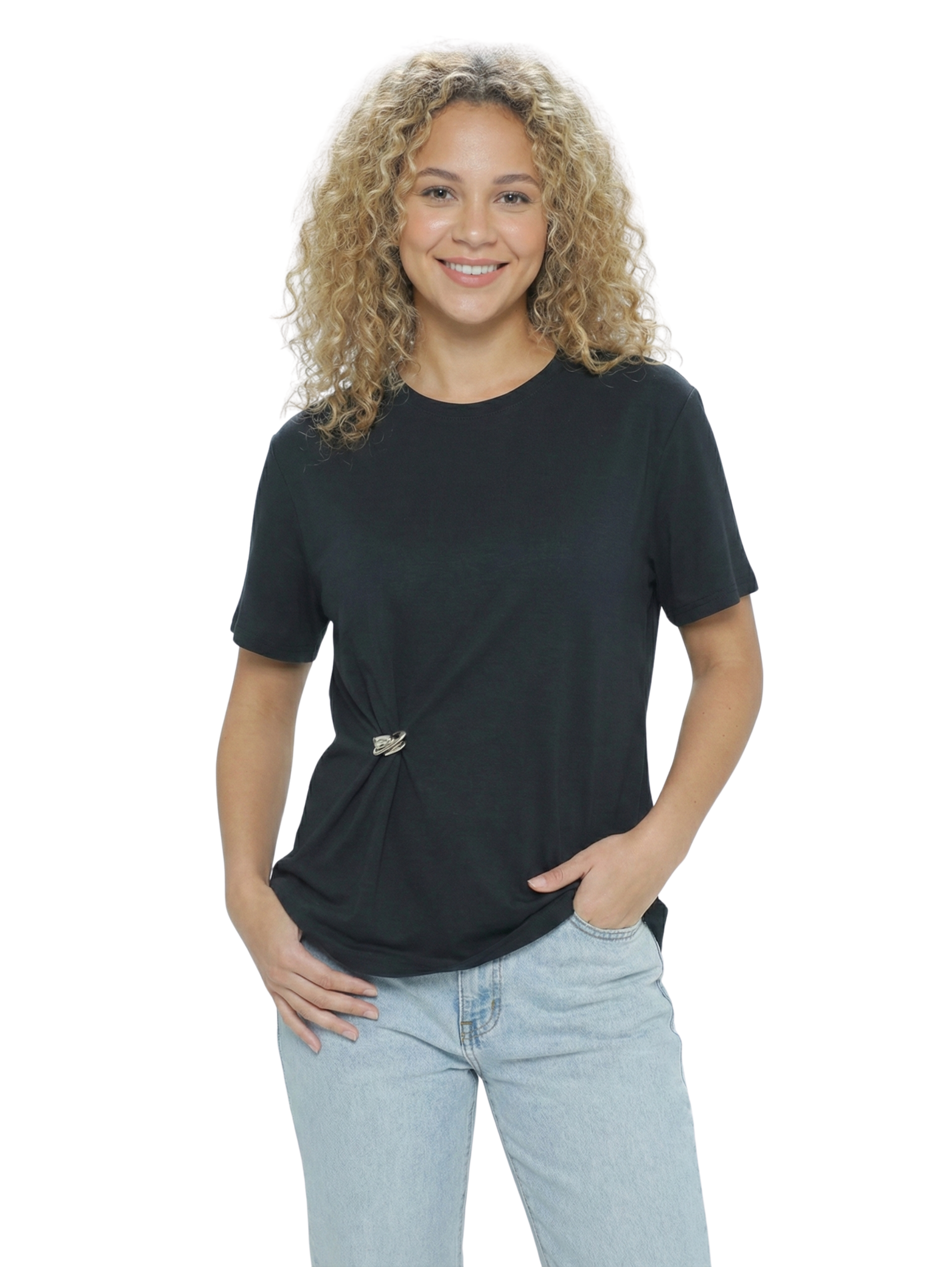 Short Sleeved Crew Neck Black T-shirt With Small Design