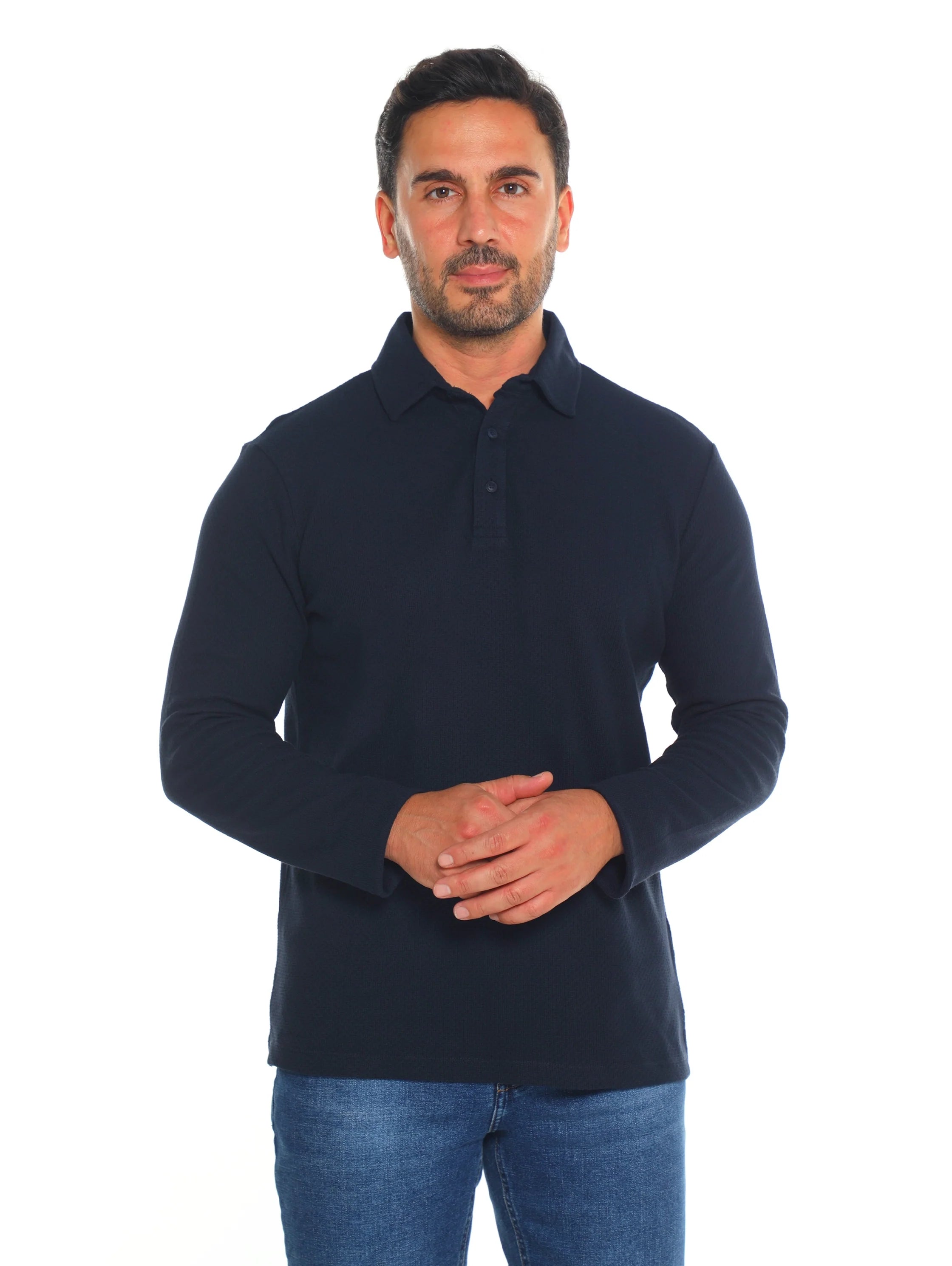 Casual Navy Long Sleeve Polo
