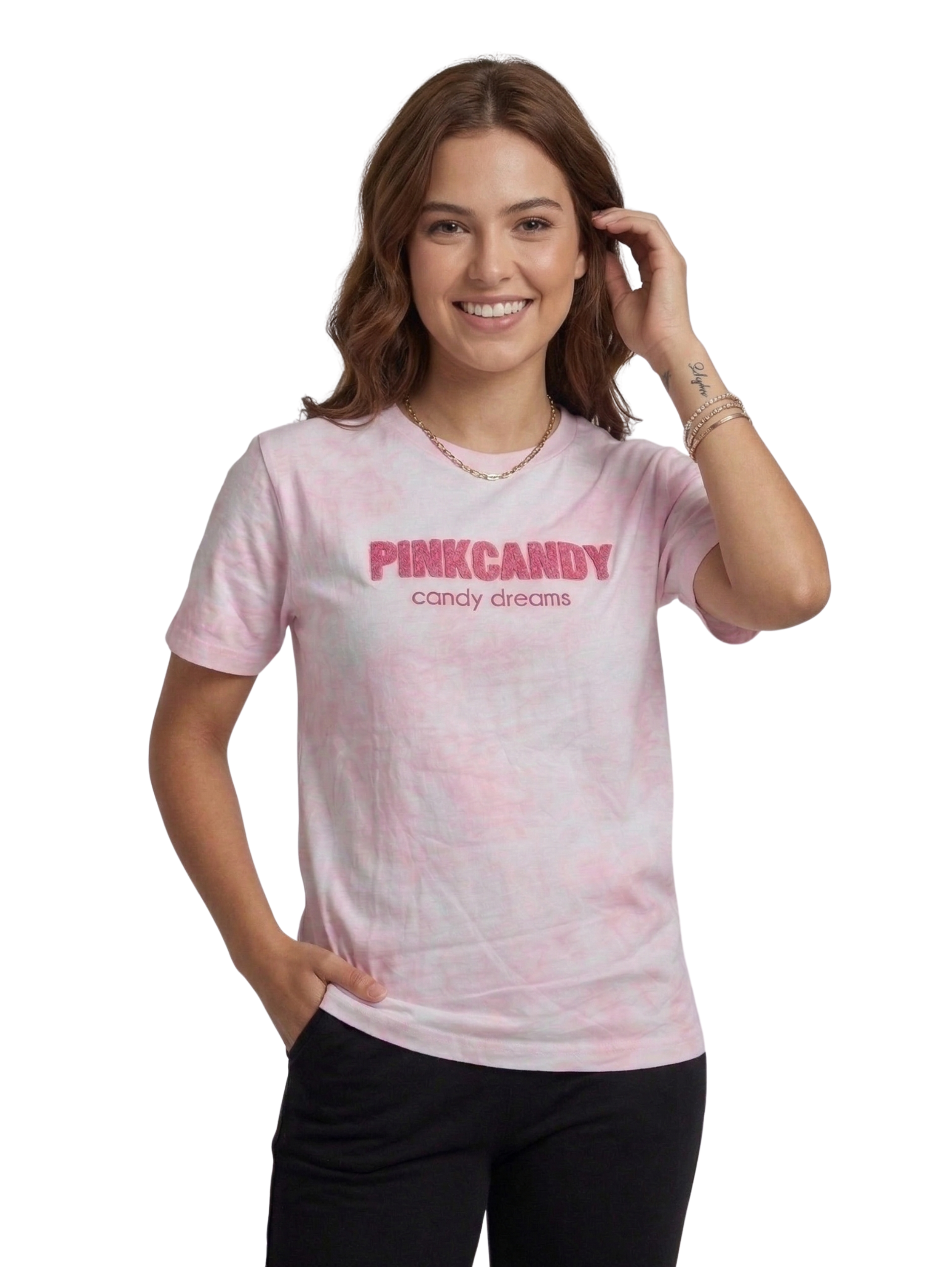 Pink Round Neck T-Shirt With Front Design