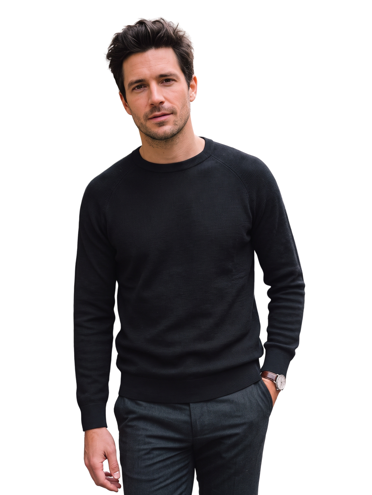 Black Crewneck And Long Sleeved Pullover