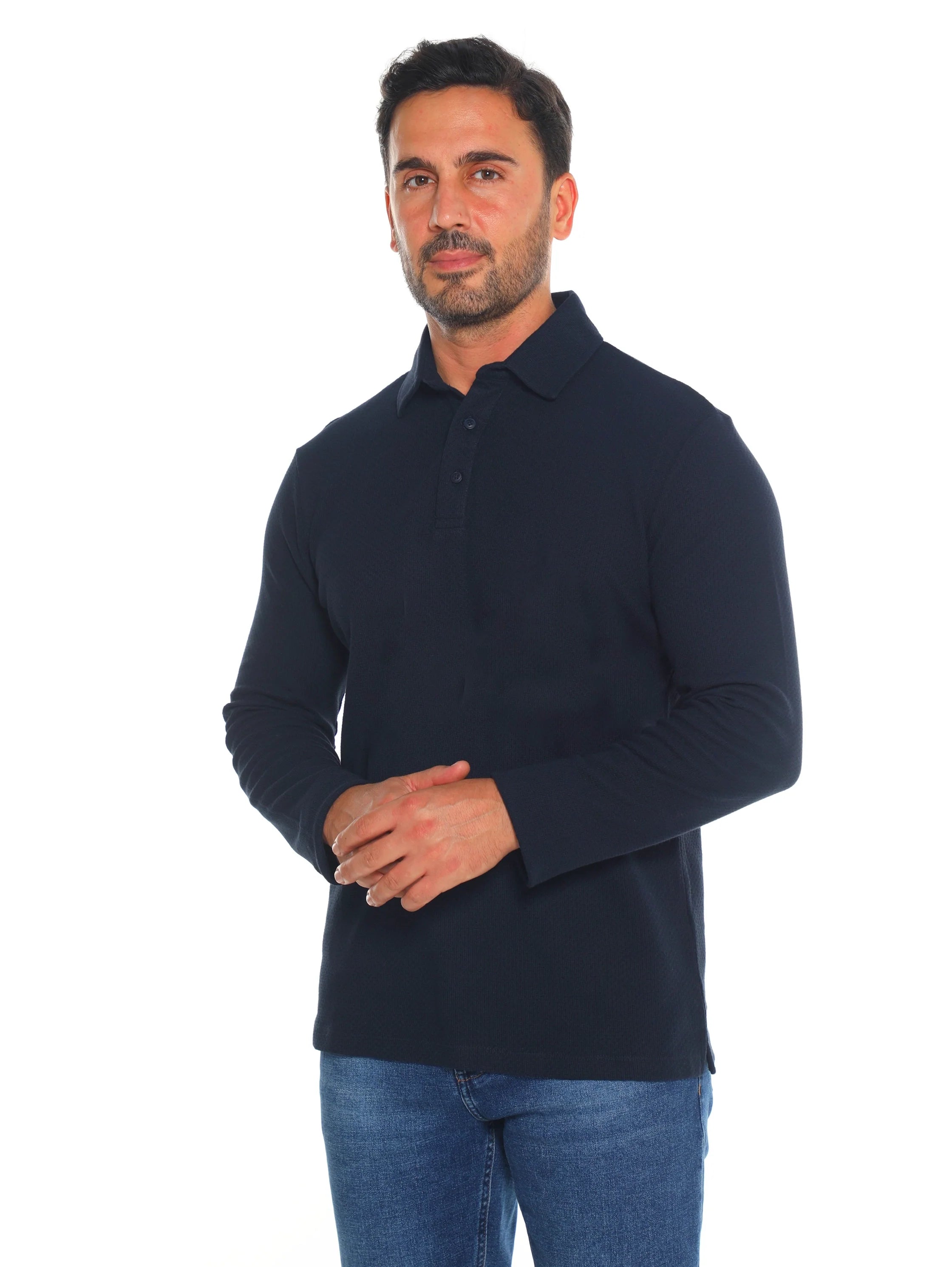 Casual Navy Long Sleeve Polo