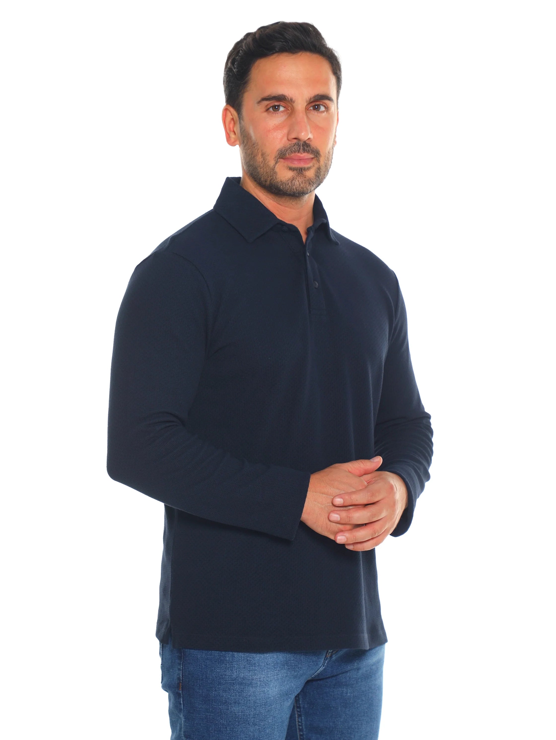 Casual Navy Long Sleeve Polo