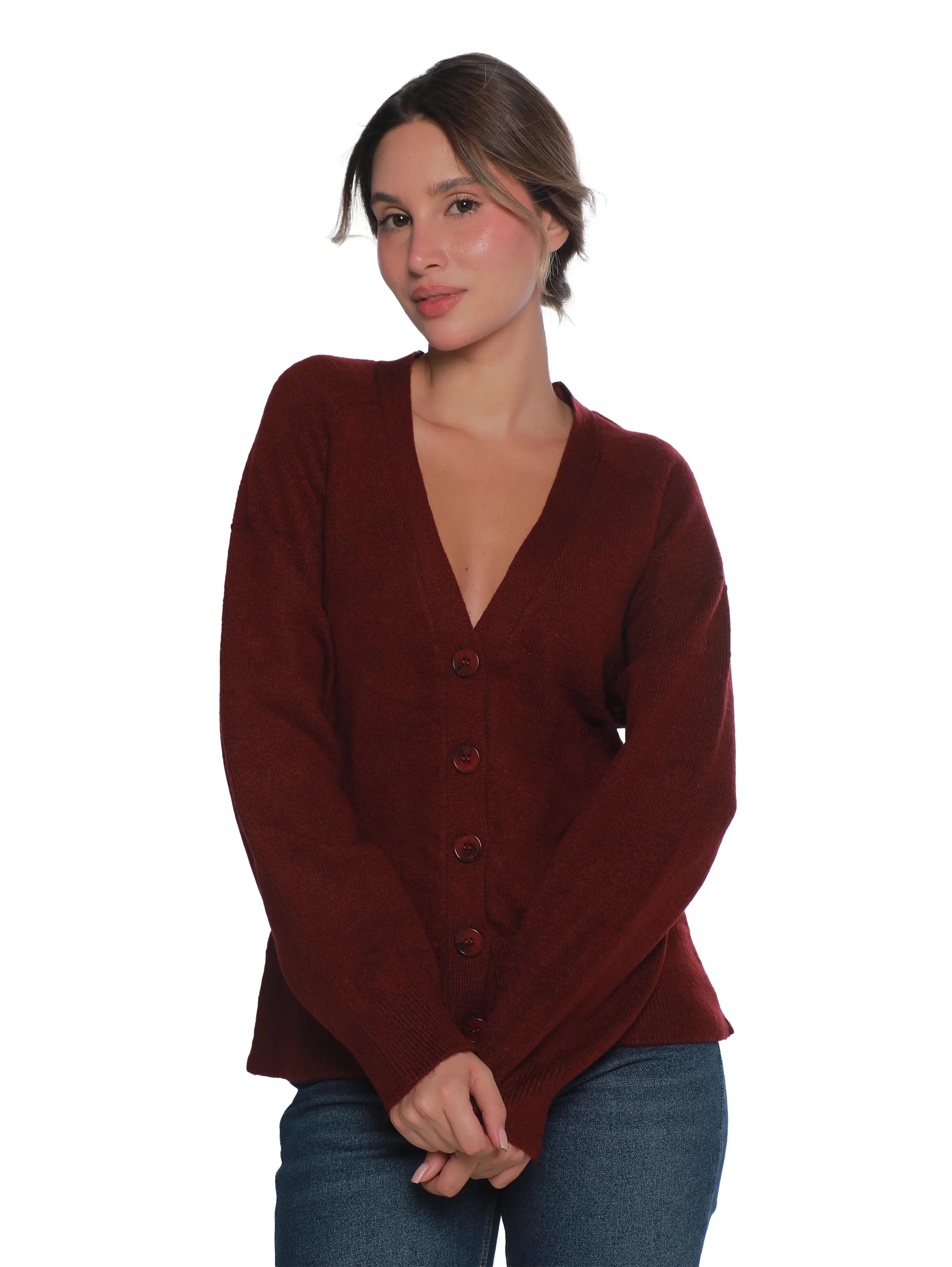 Soft Bordo Pullover With Button To Close