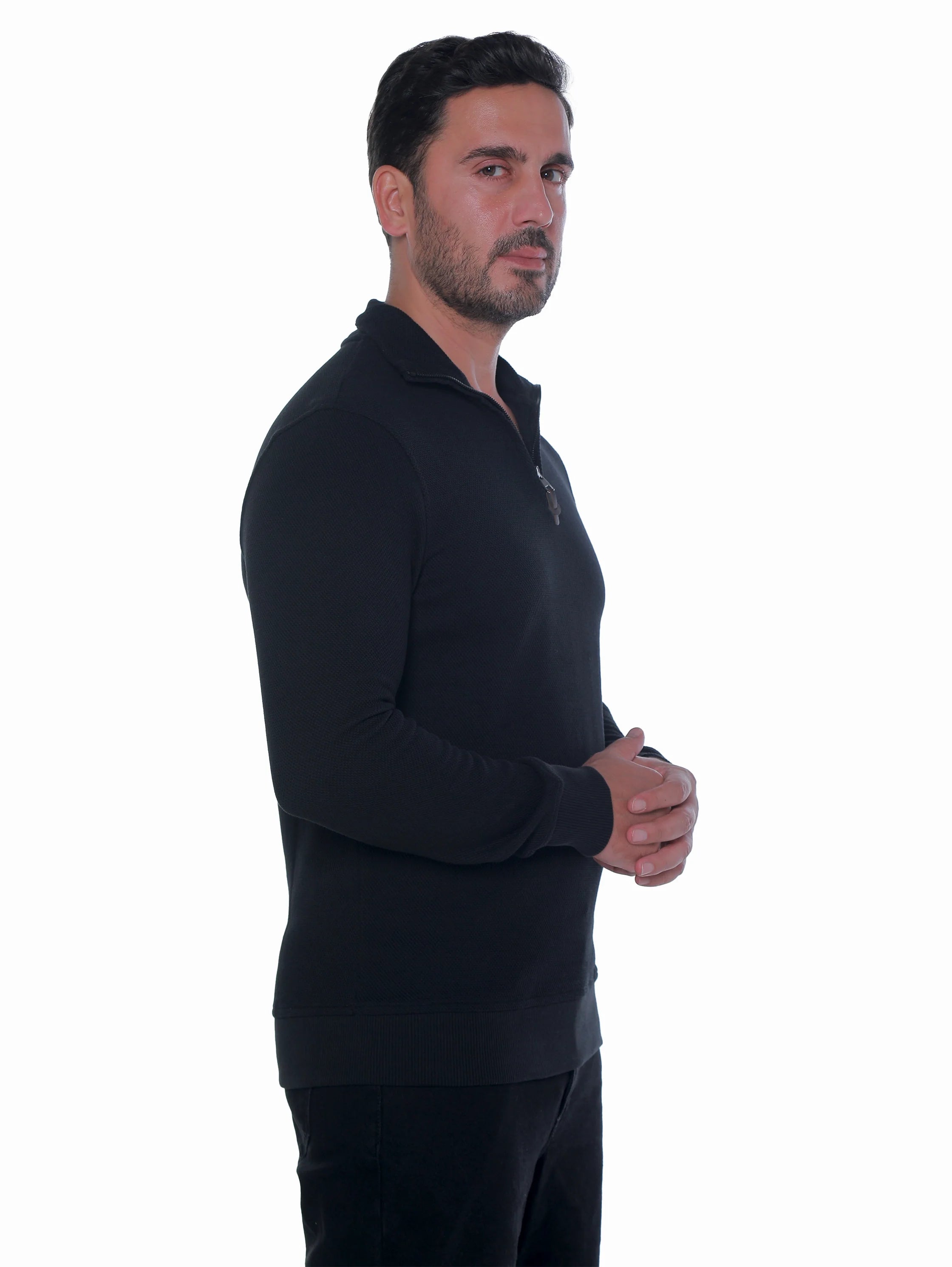 Black Pullover With Stand Up Collar