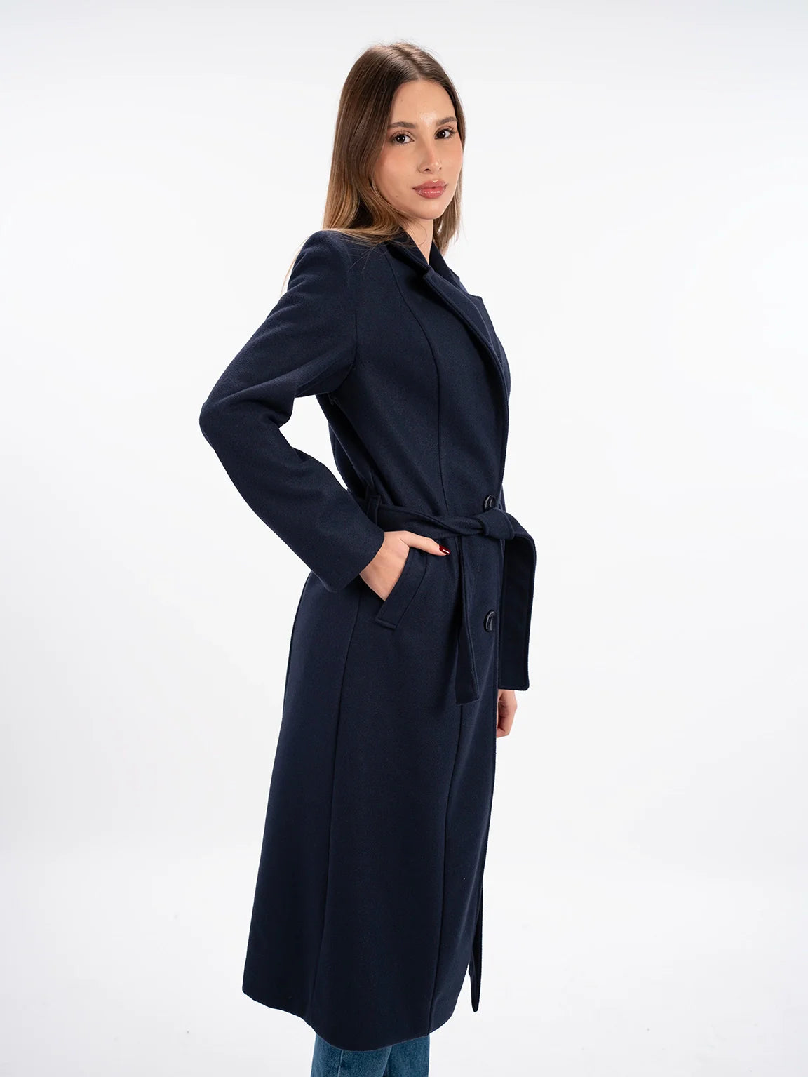 Navy Coat With Lapel Collar