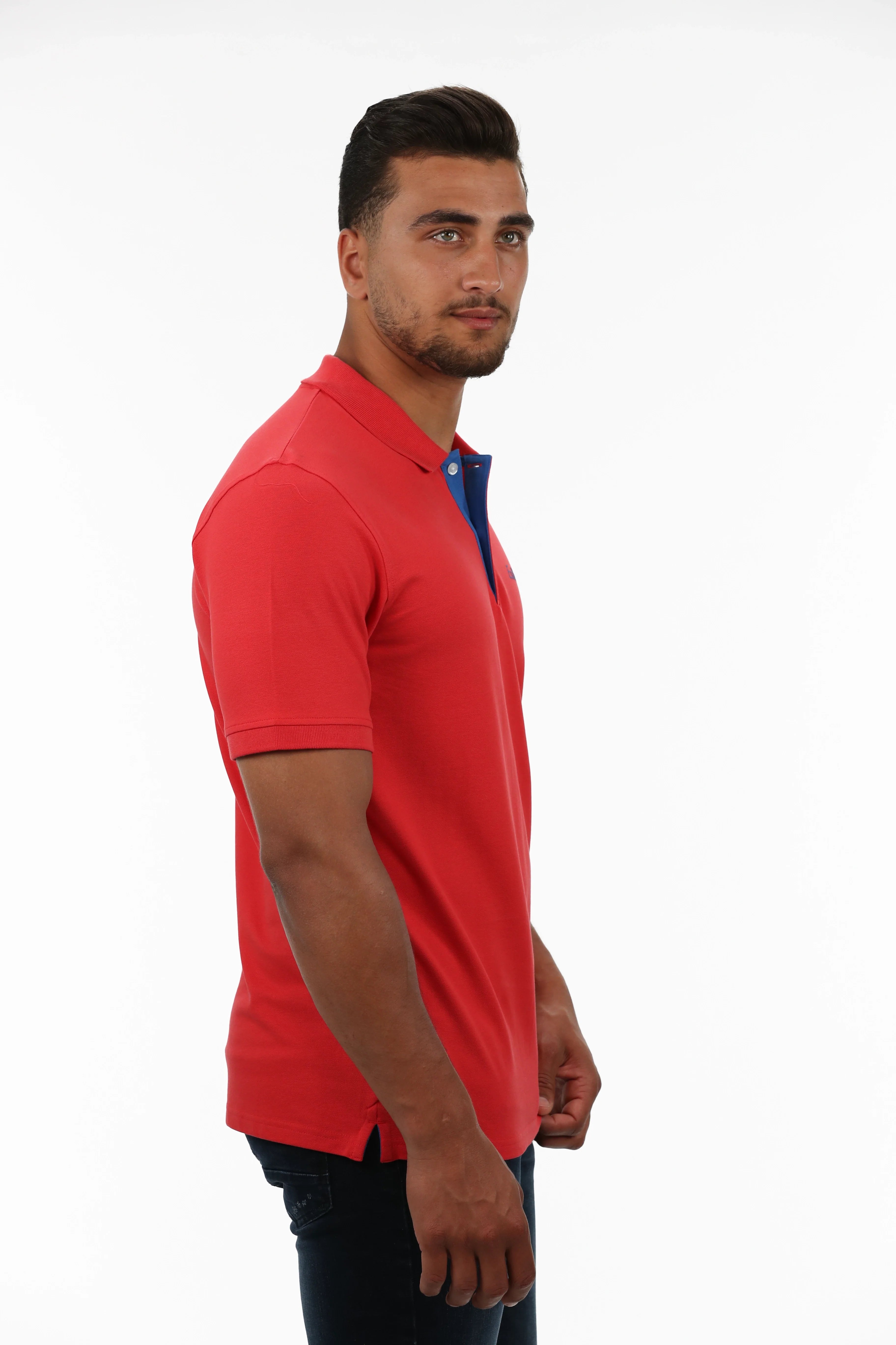 Red Polo With Blue Collar Design