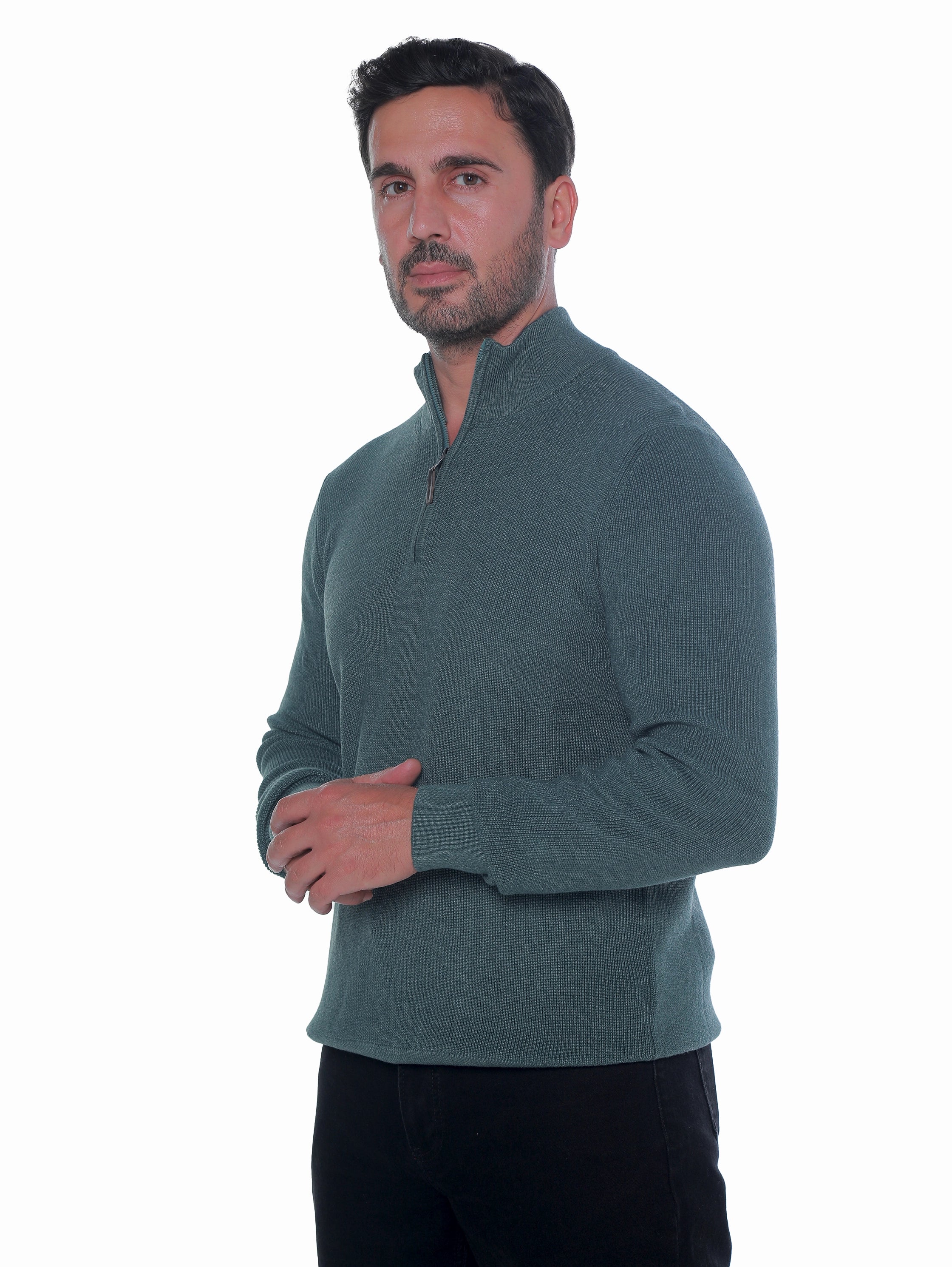 Green Pullover With Quarter-zip To Close