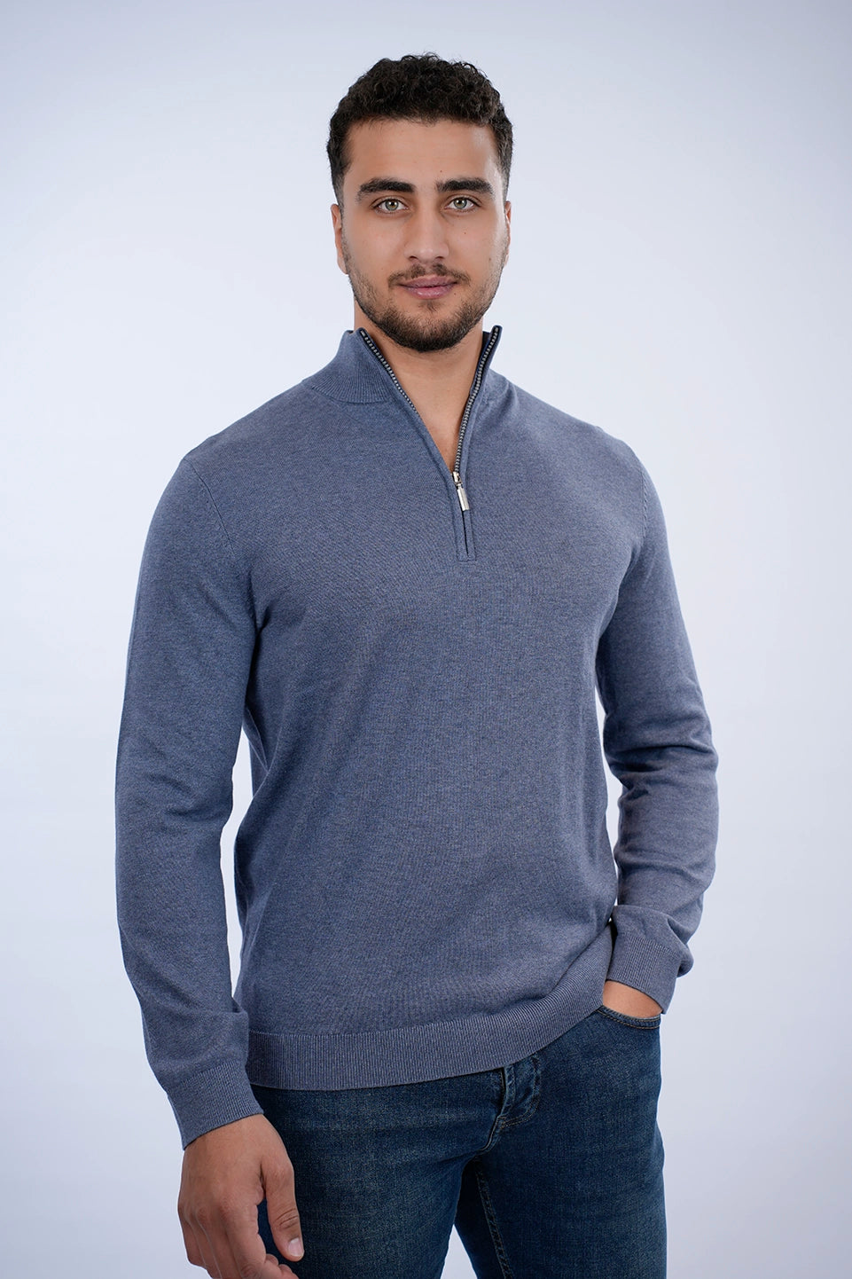 Tom Tailor Blue Sweater With Half Zipper To Close