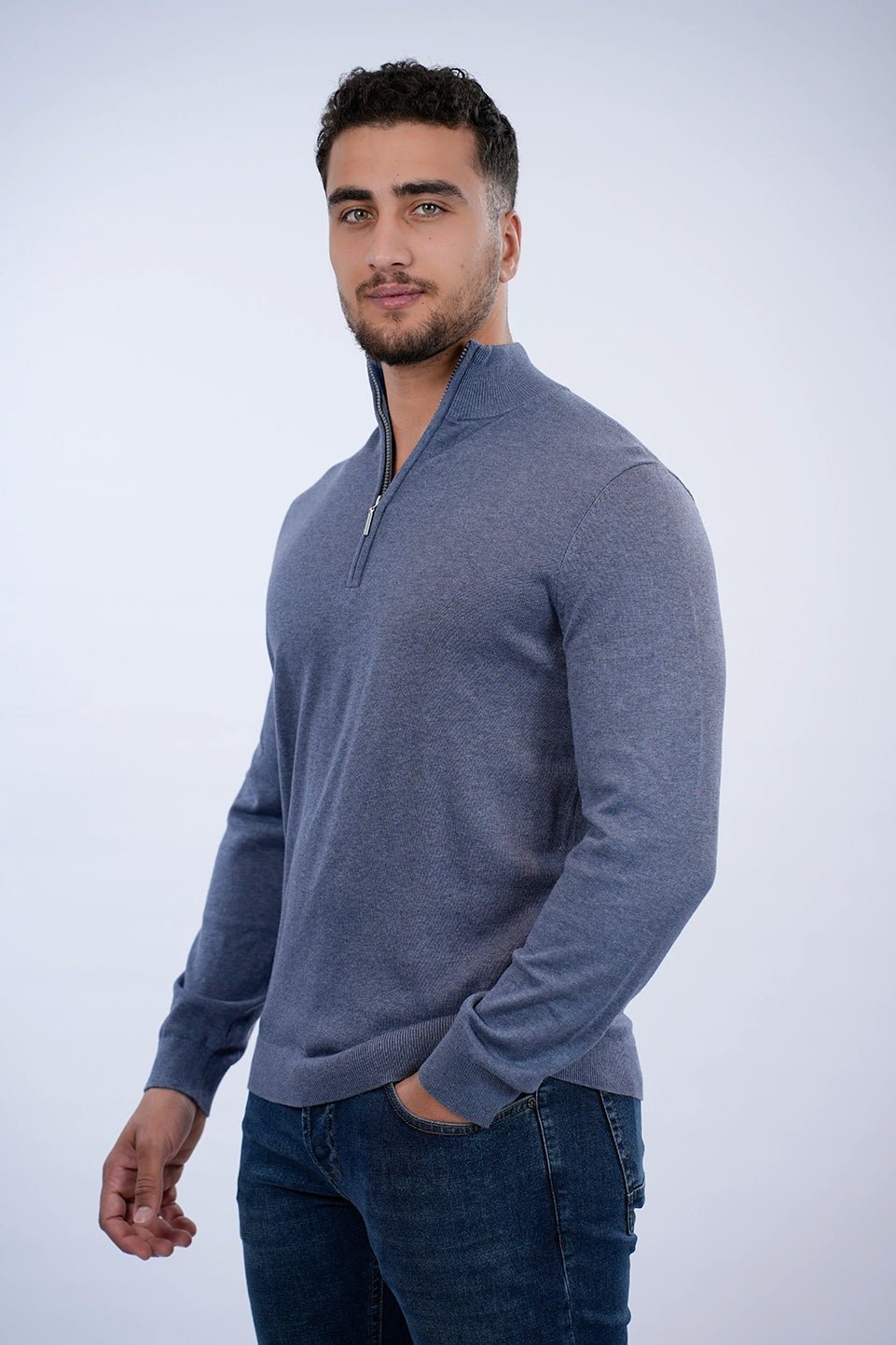 Tom Tailor Blue Sweater With Half Zipper To Close