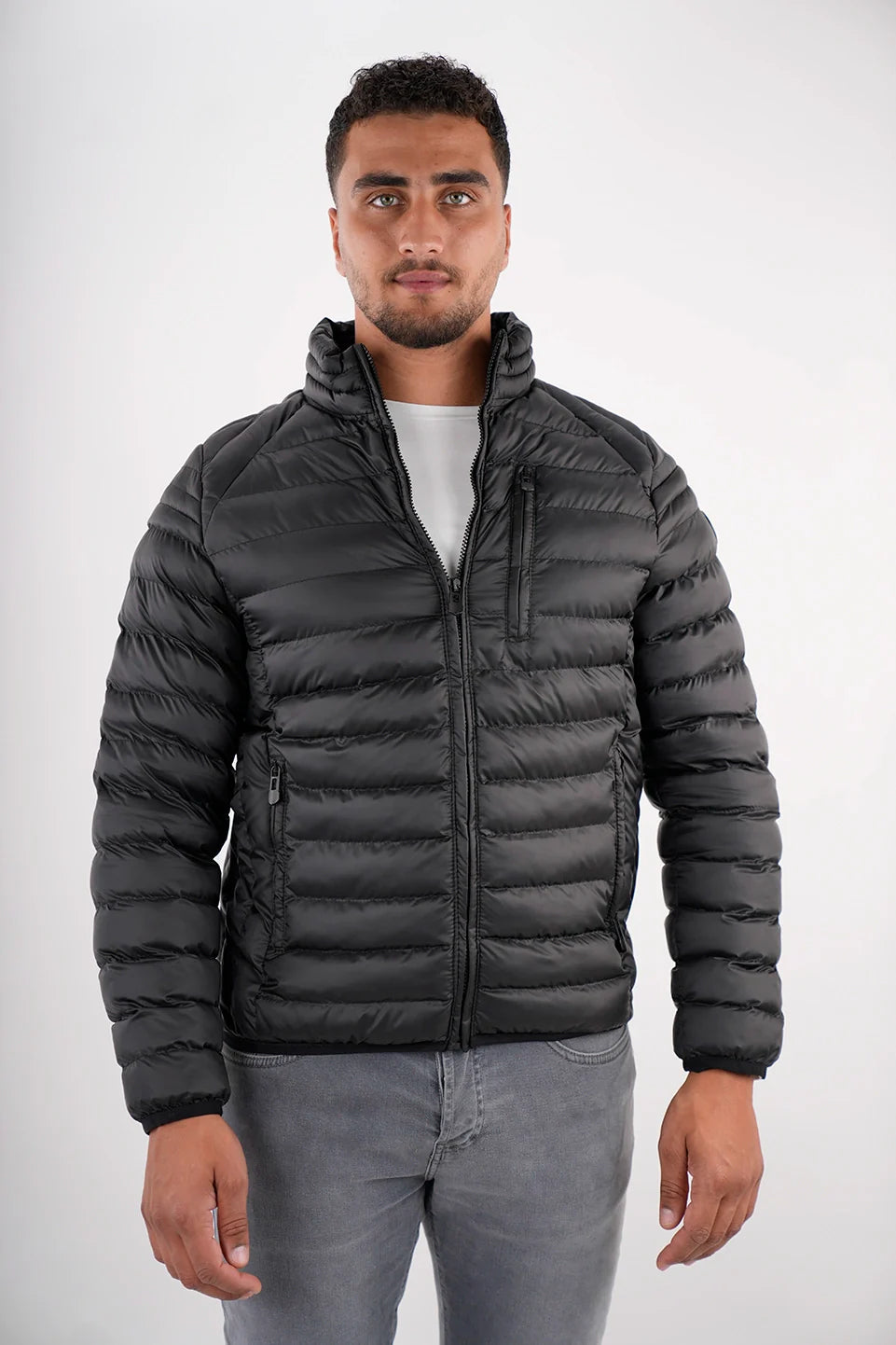 Black Puffer Jacket With Zipper Design