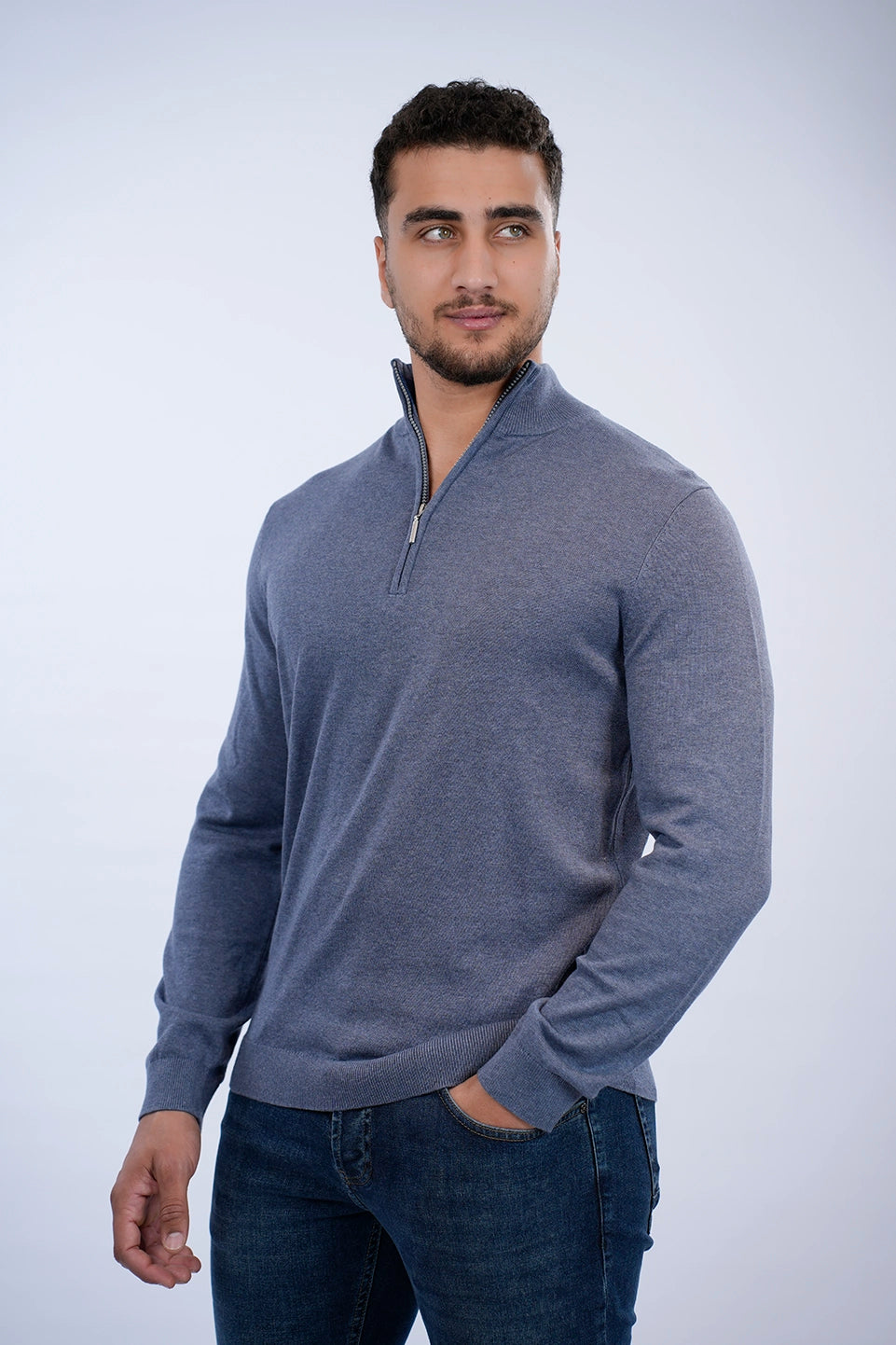 Tom Tailor Blue Sweater With Half Zipper To Close