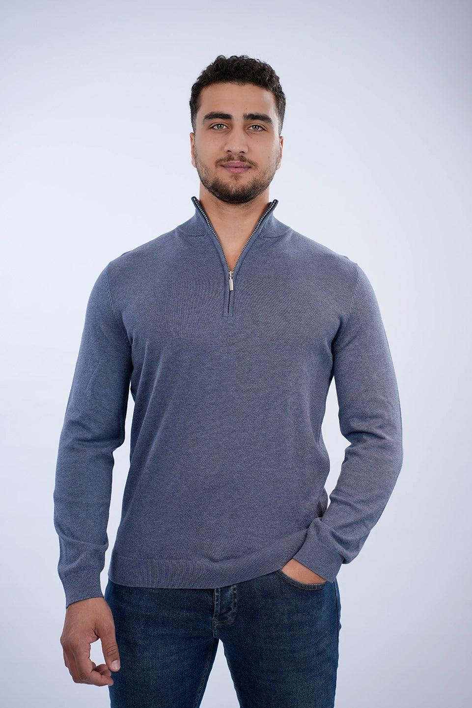 Tom Tailor Blue Sweater With Half Zipper To Close