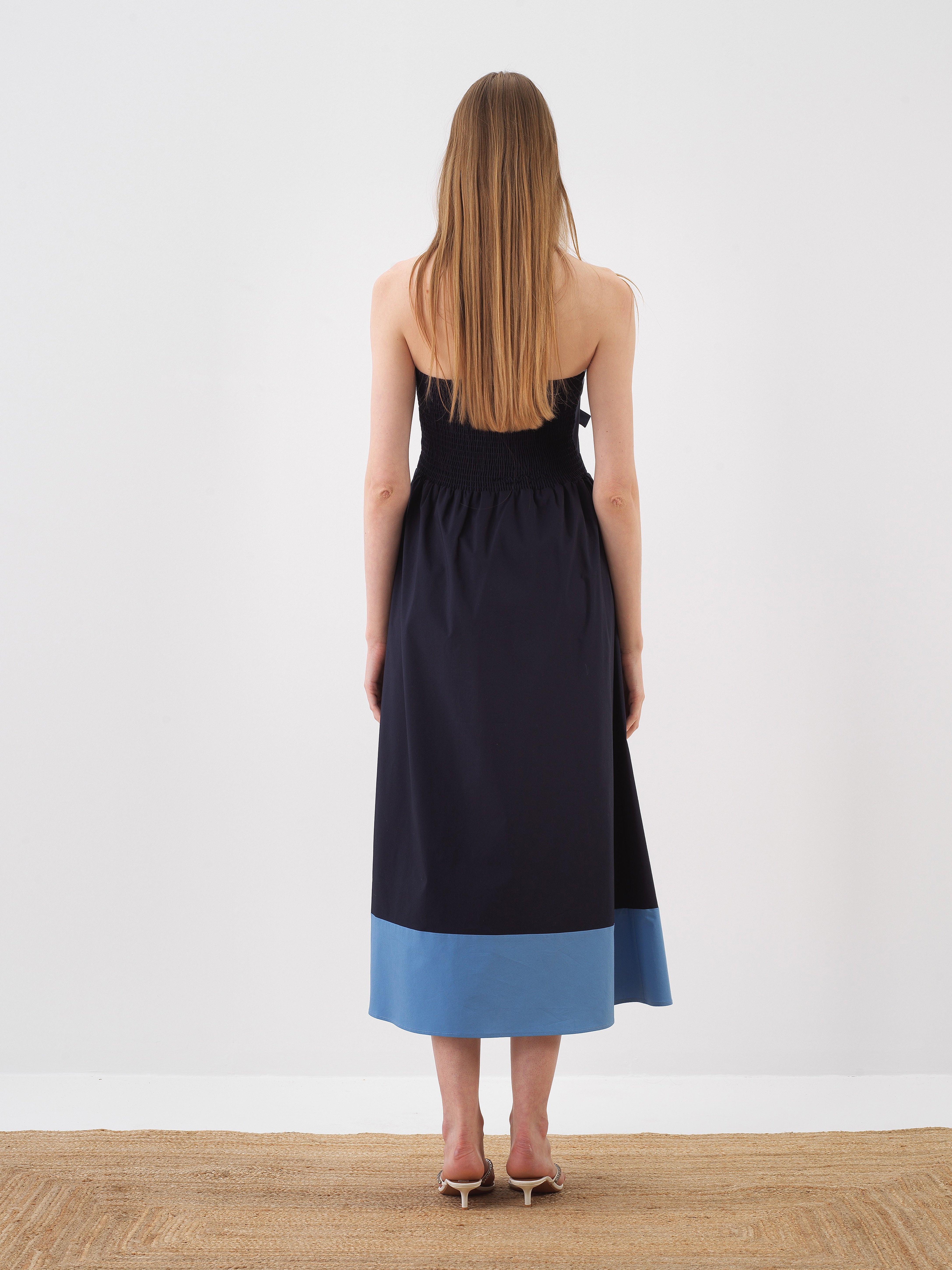 Xint Navy Blue Regular Fit Cotton Dress