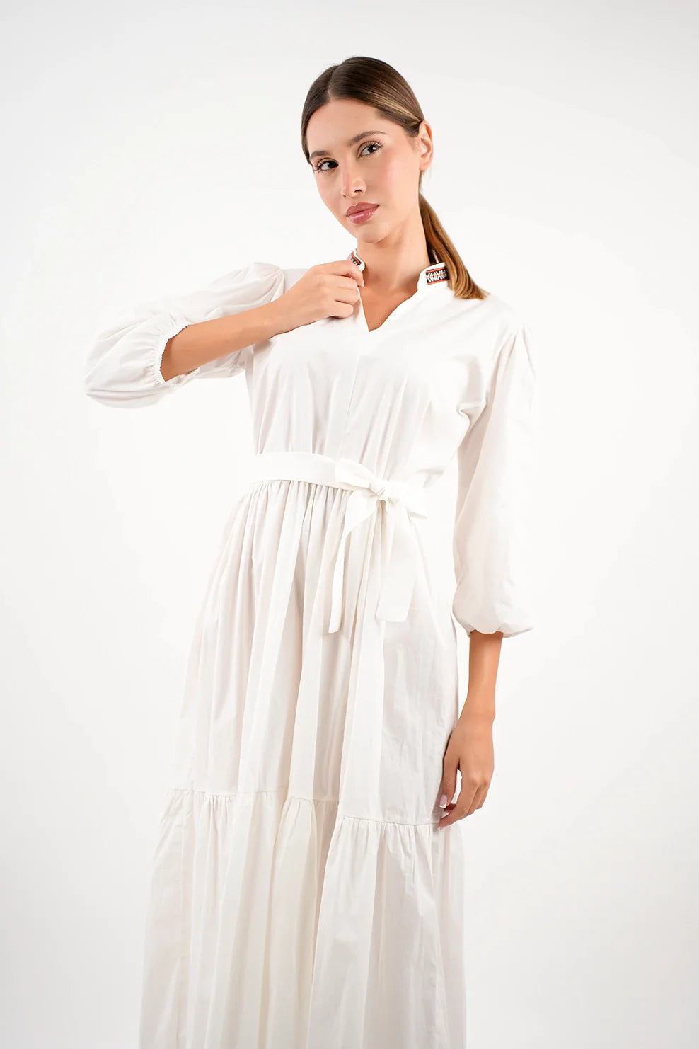 Long Sleeved White Dress With Wing Collar