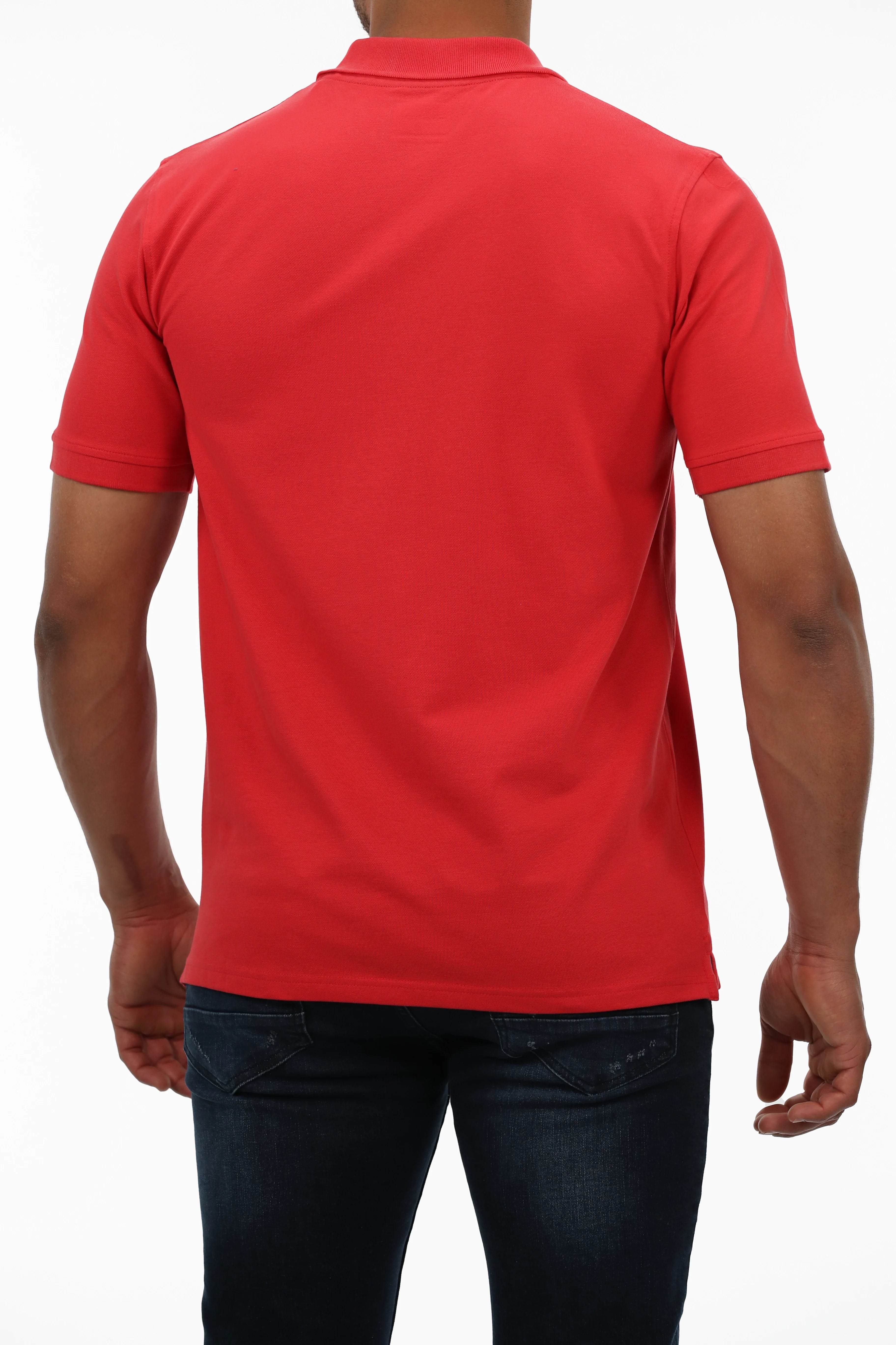 Red Polo With Blue Collar Design