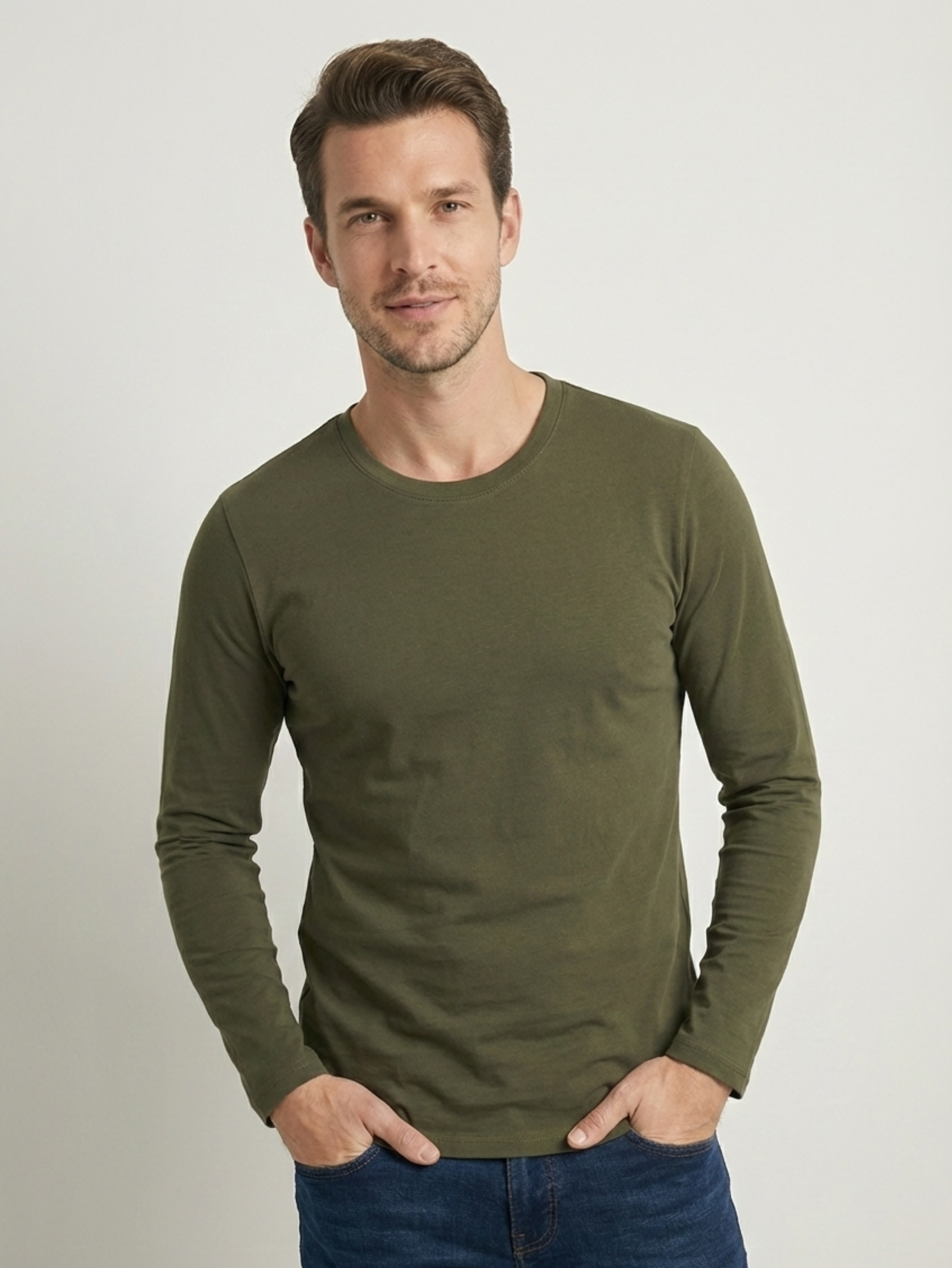 Jack Dapper Long Sleeved Olive Basic R-Neck
