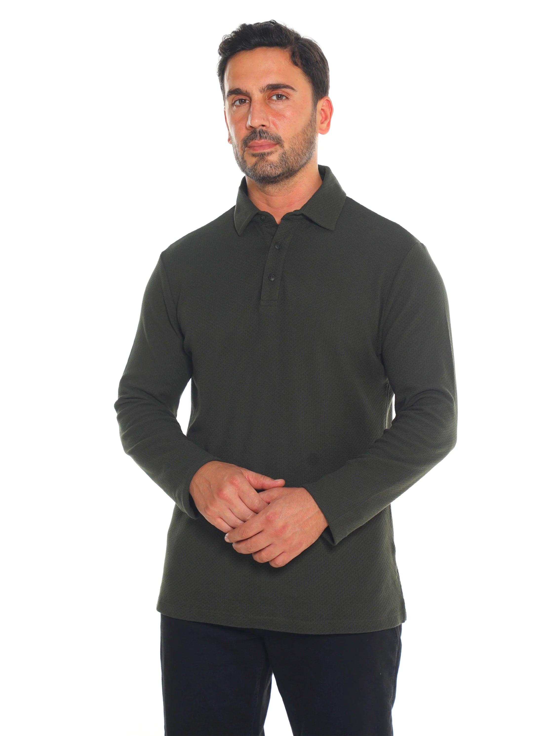 Olive Polo With Three Button Tab To Close