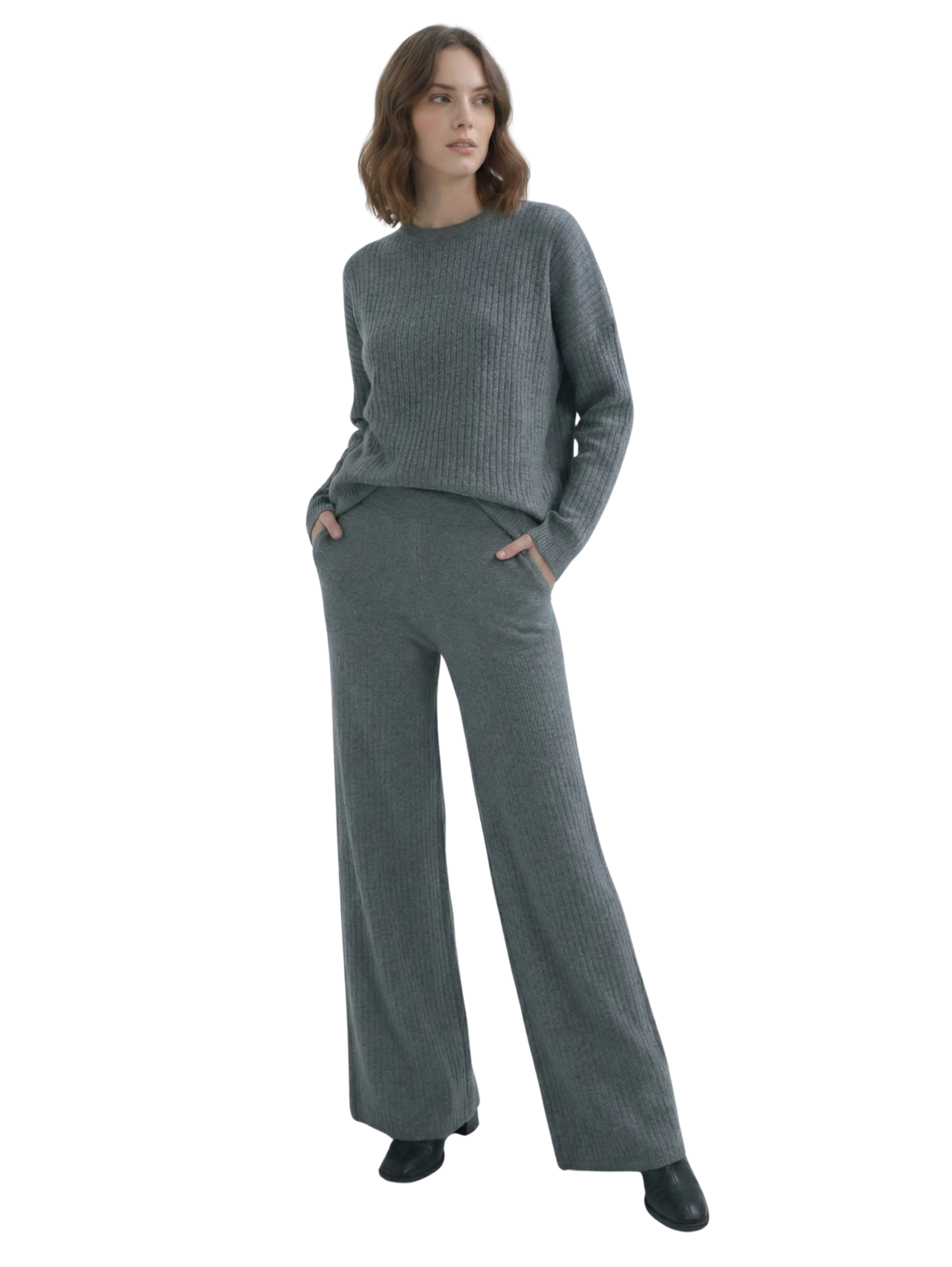 Ribbed Dark Grey Pant & Sweater Set