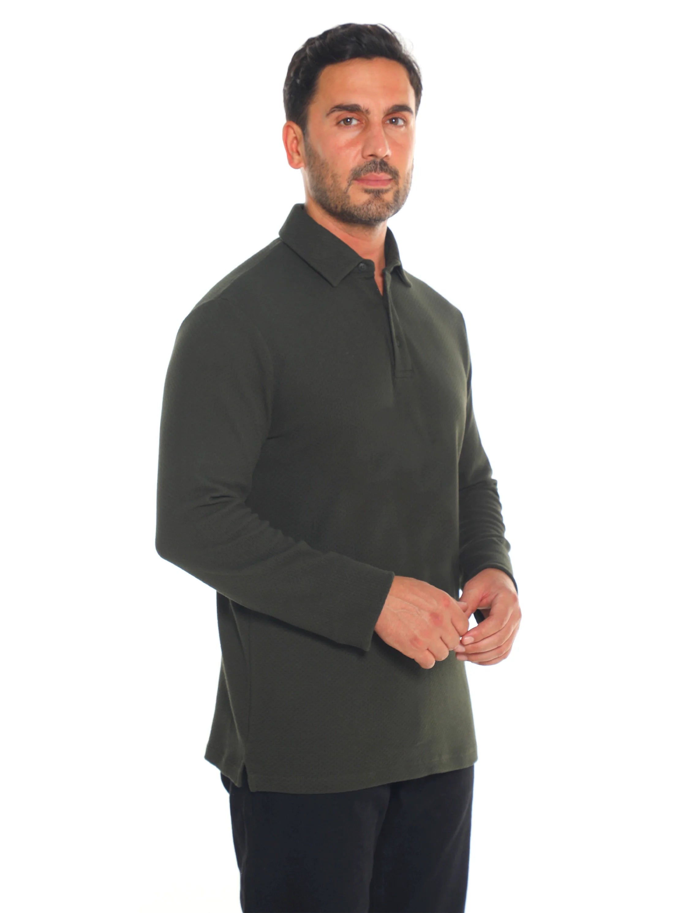 Olive Polo With Three Button Tab To Close
