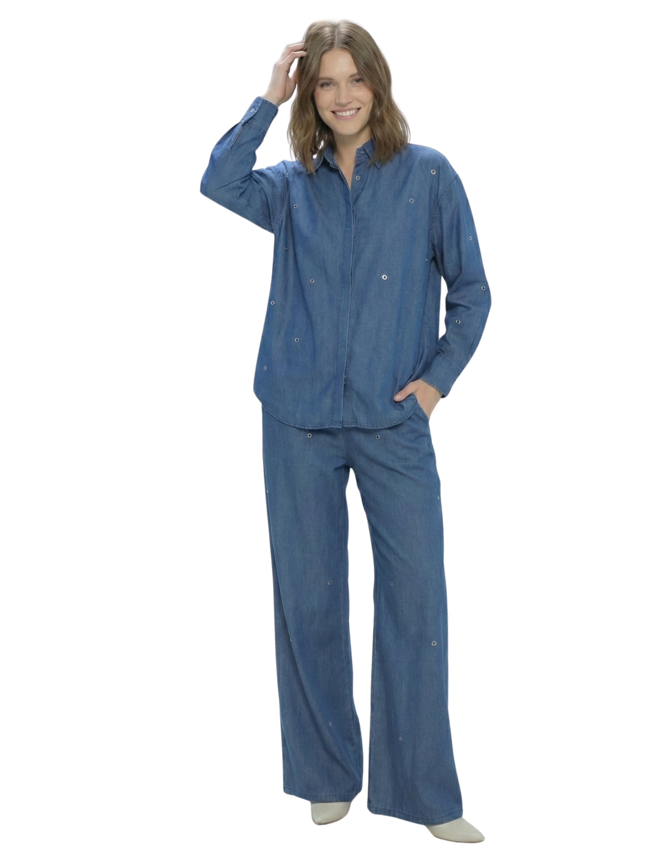 Dark Blue Light Weight Denim Shirt With Pant Set