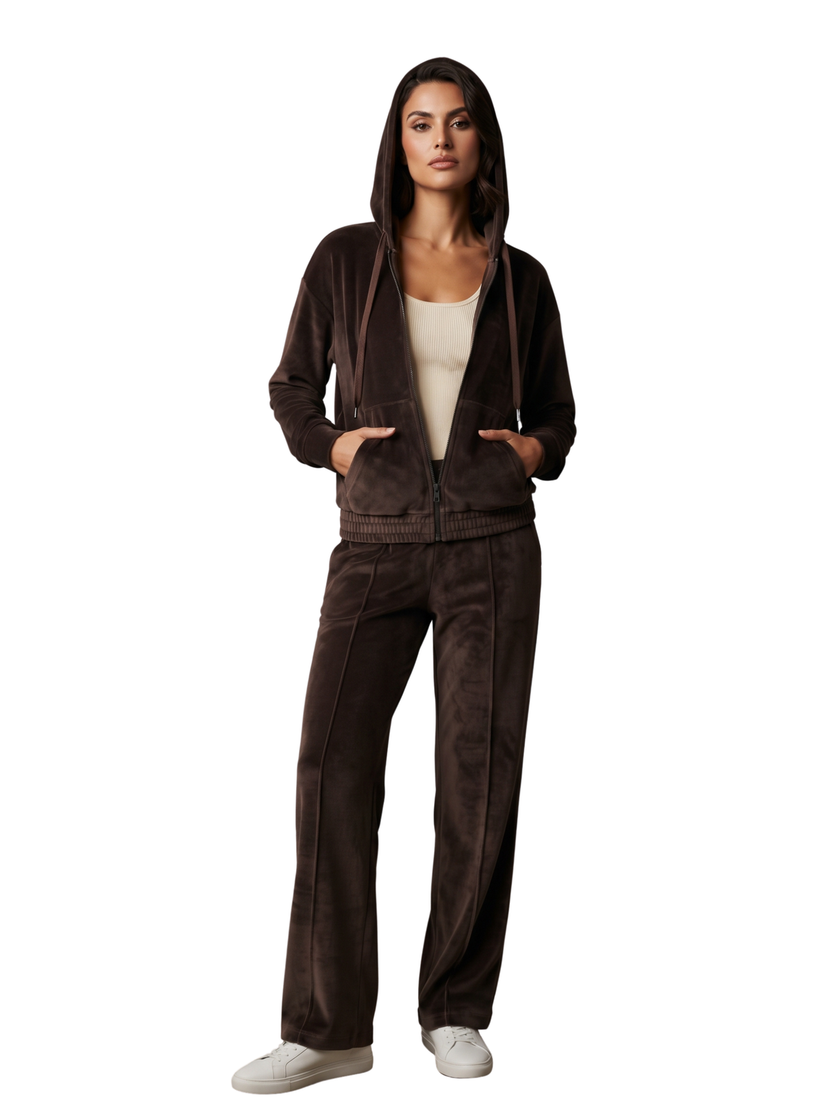 Brown Zip-Up Hoodie And Sweatpants Set