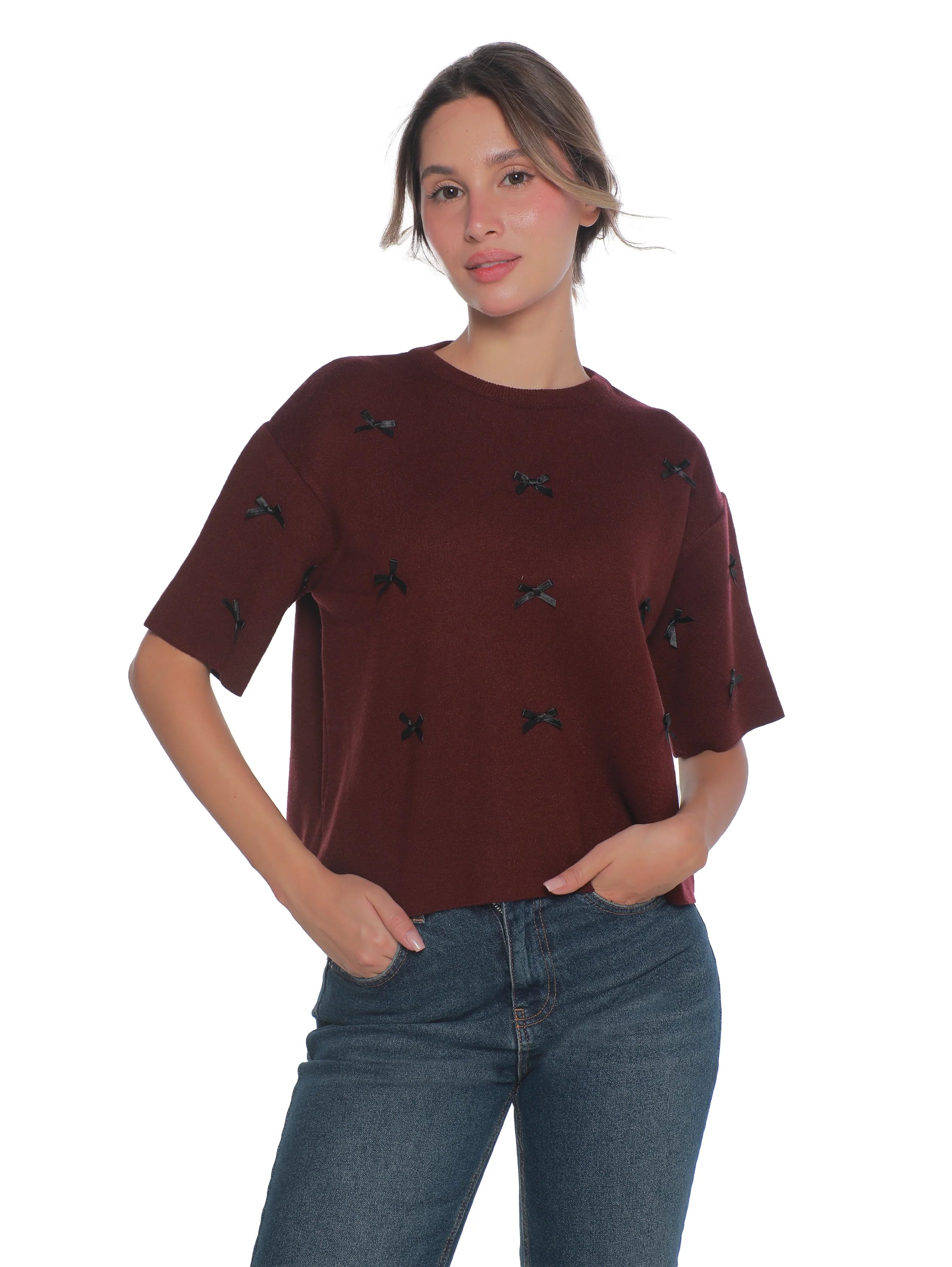 Short Sleeved Bordo Oversize Pullover