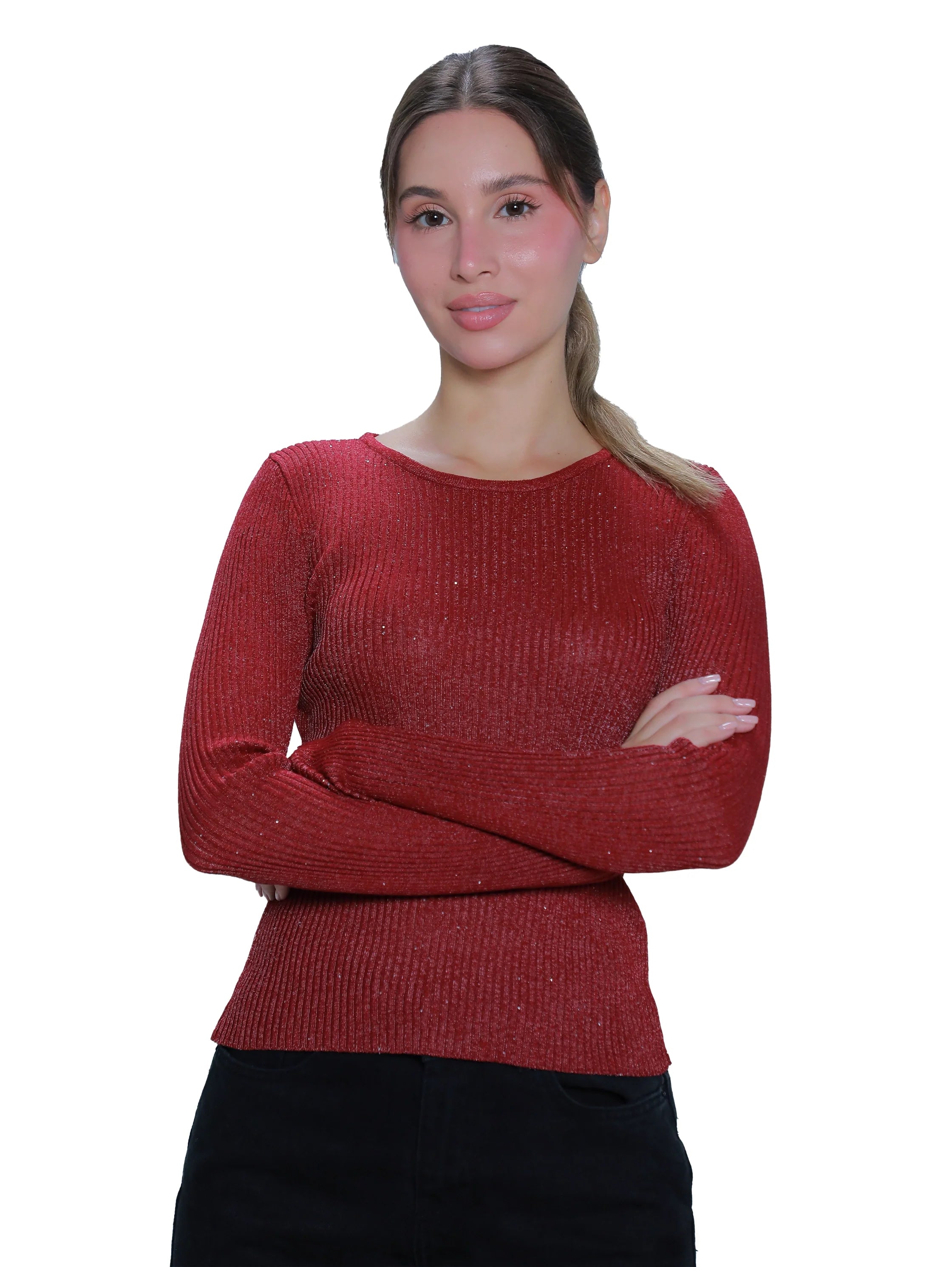 Tight Bordo Shinny Round Neck Pullover
