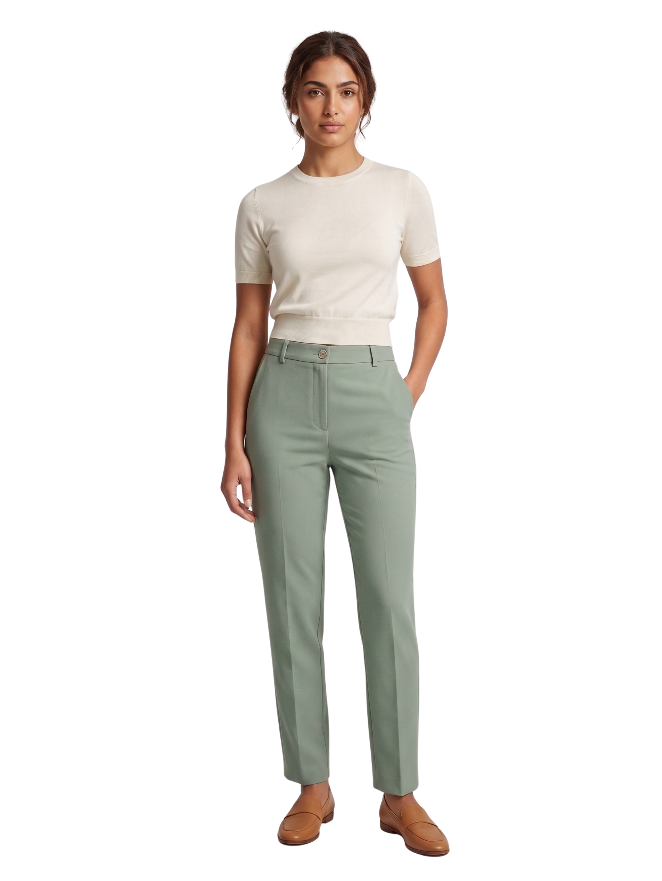 Mint Classic Straight Leg Pants With Side Pockets
