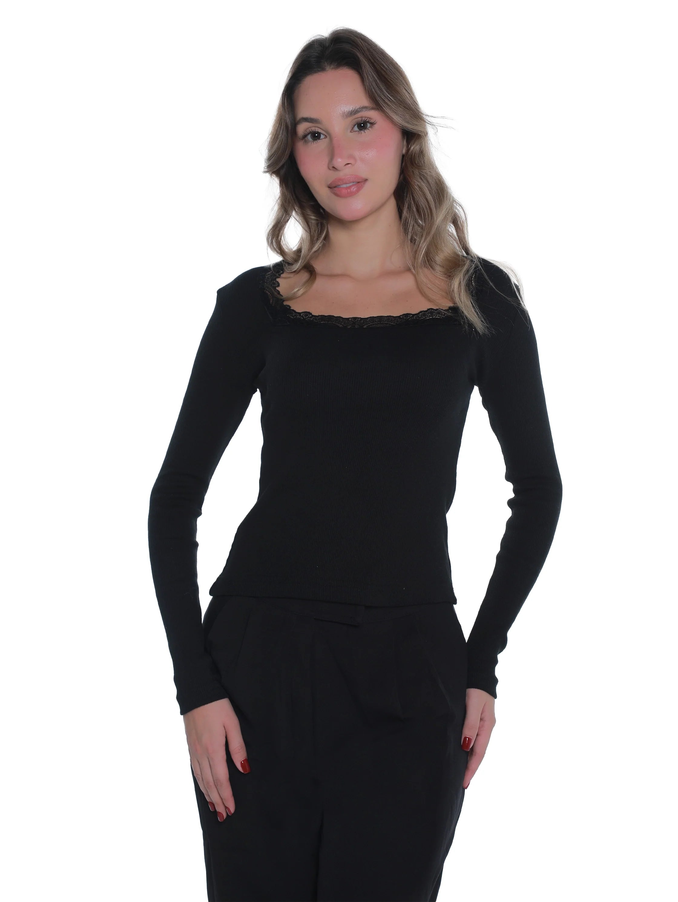 Sqaure Neck Black Ribbed Top