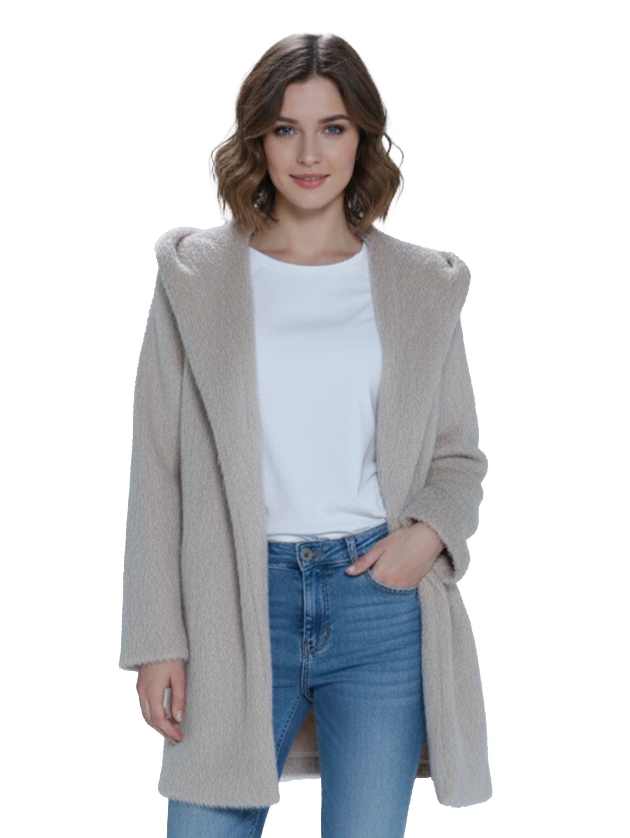 Beige Fure Coat With Side Pockets