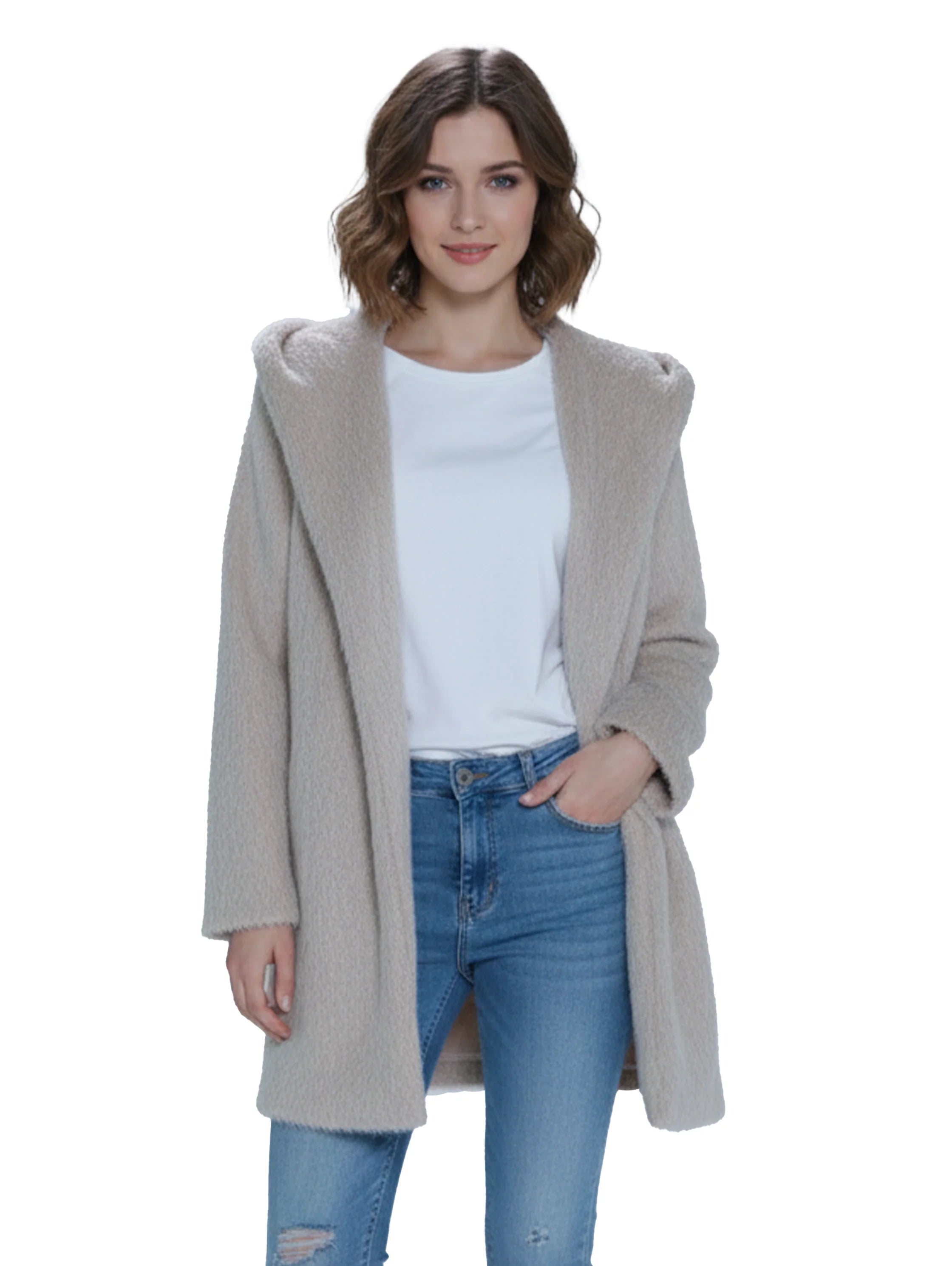 Beige Fure Coat With Side Pockets