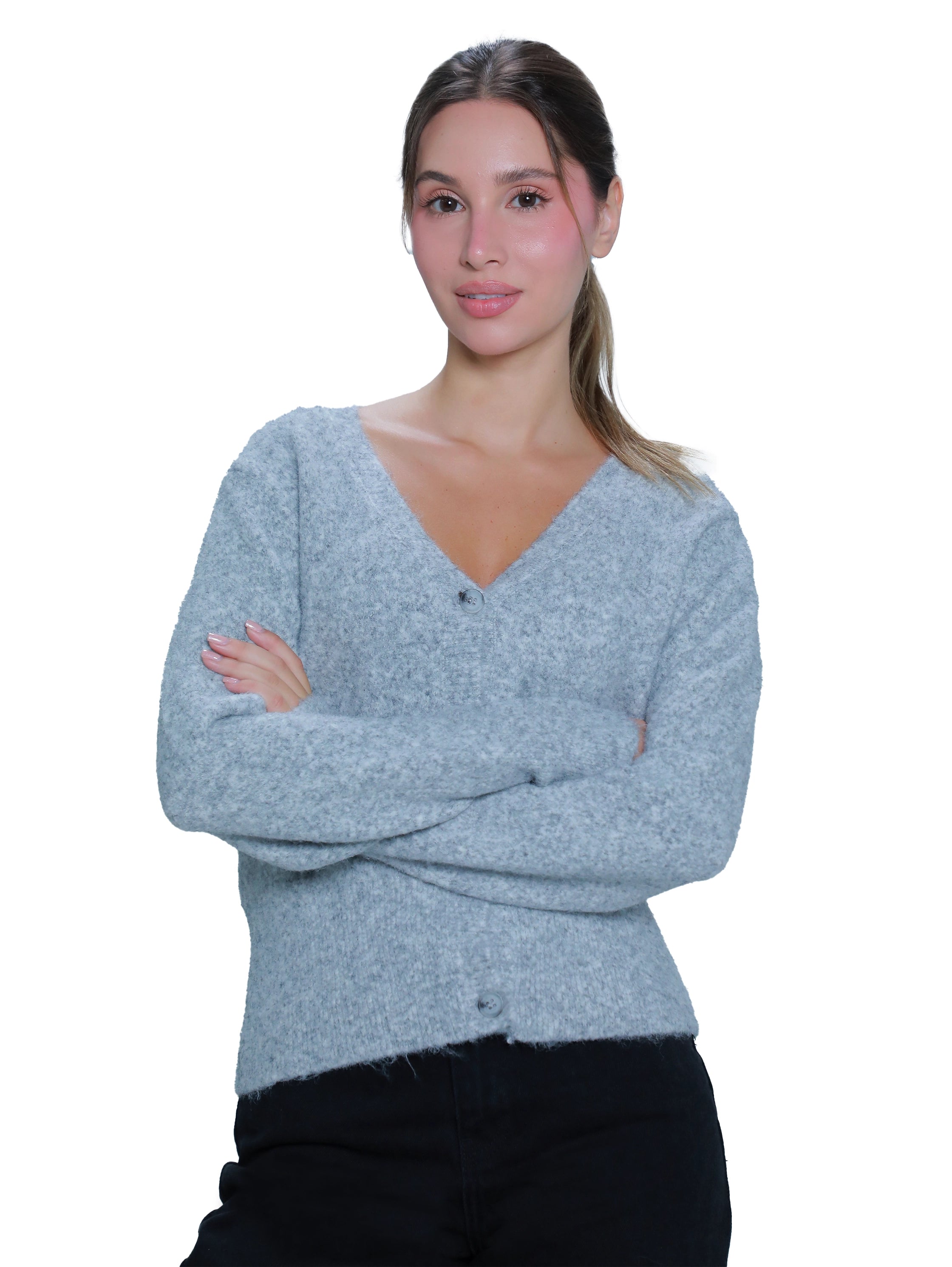 V-Neck Grey Long Sleeved Pullover