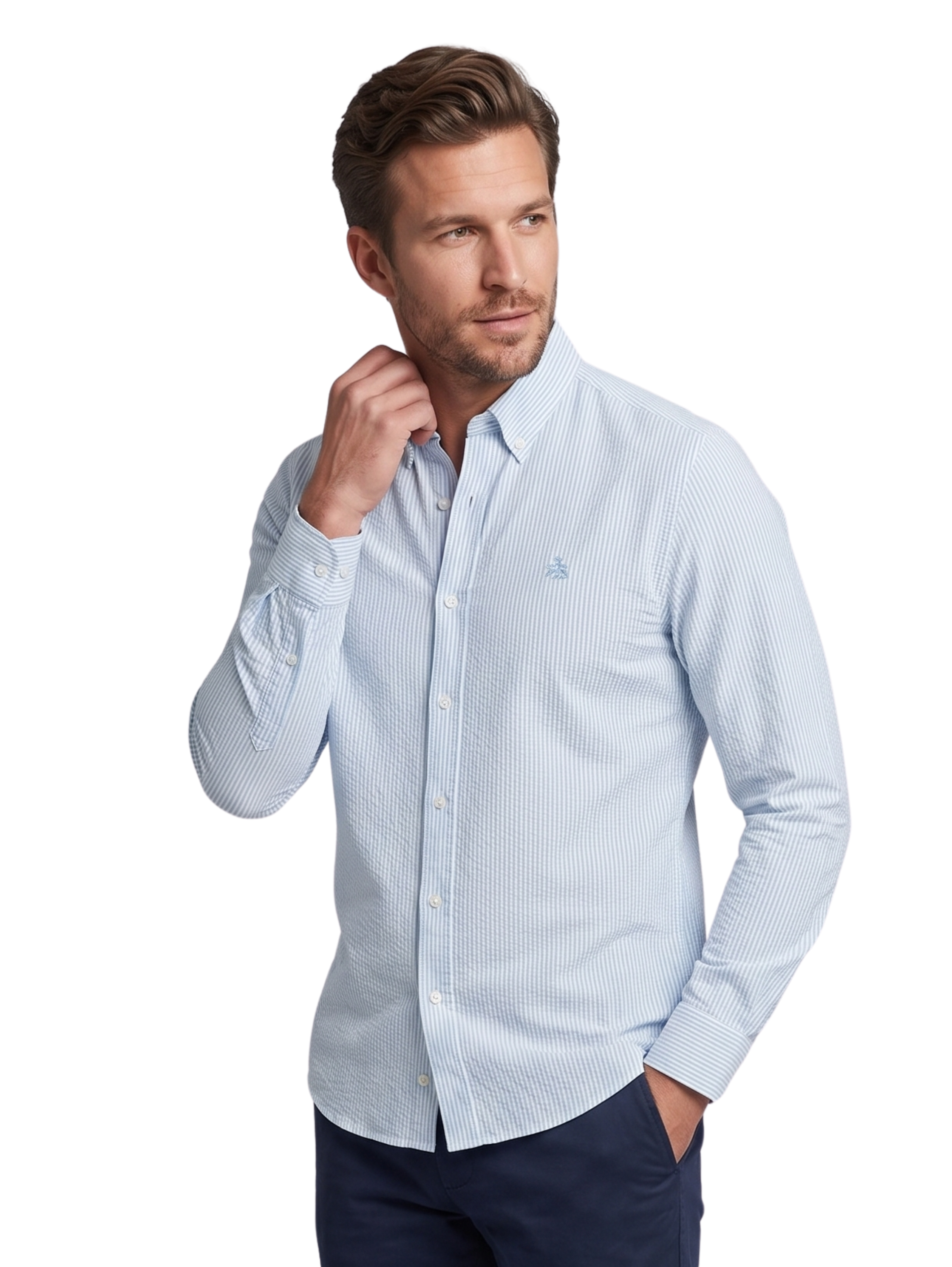 Light Blue Long Sleeved Oxford Striped Shirt