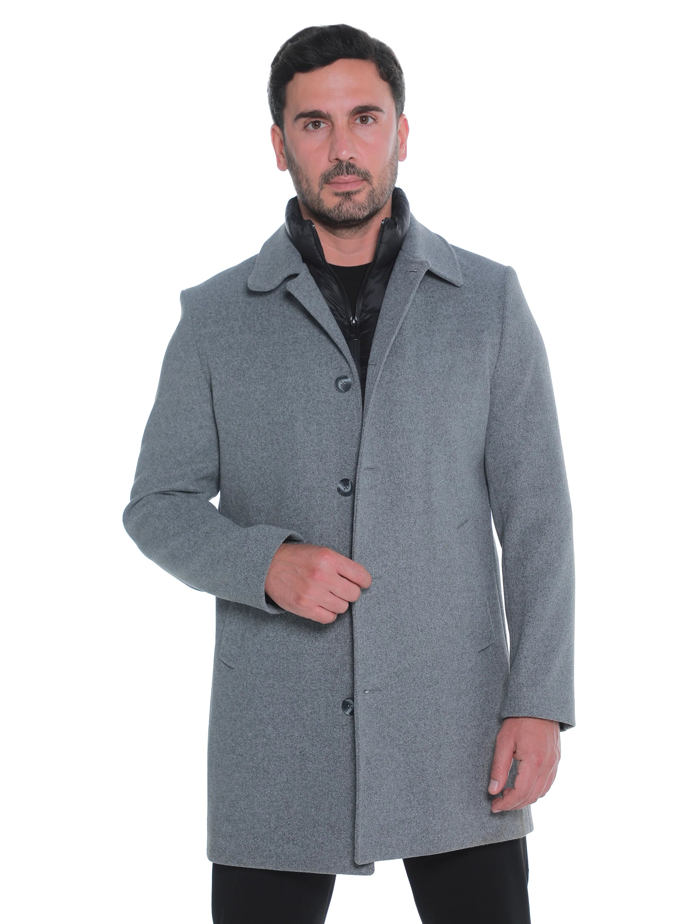 Grey Casual Coat with Double Layer