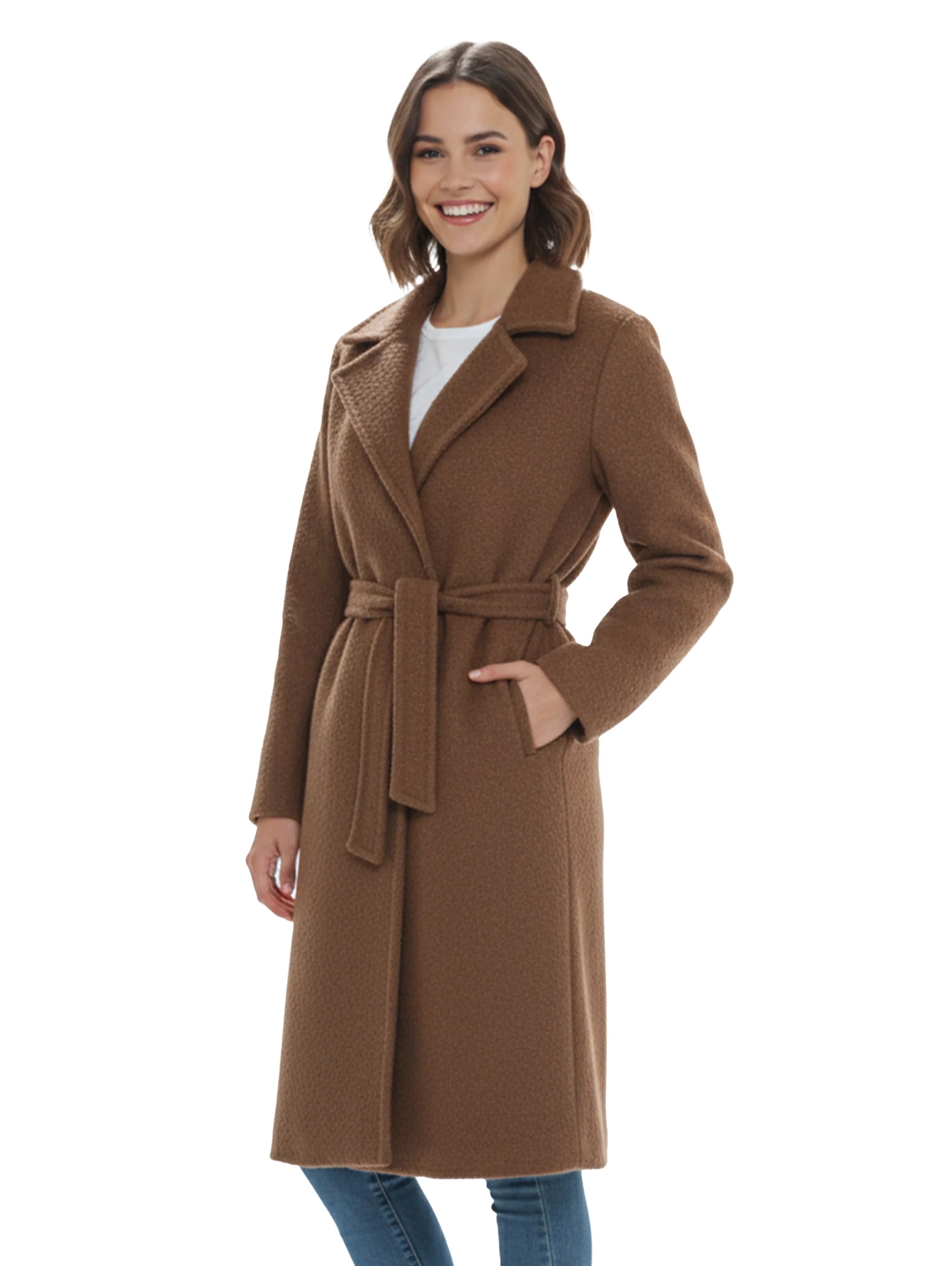 Brown Waisted Tie Long Coat