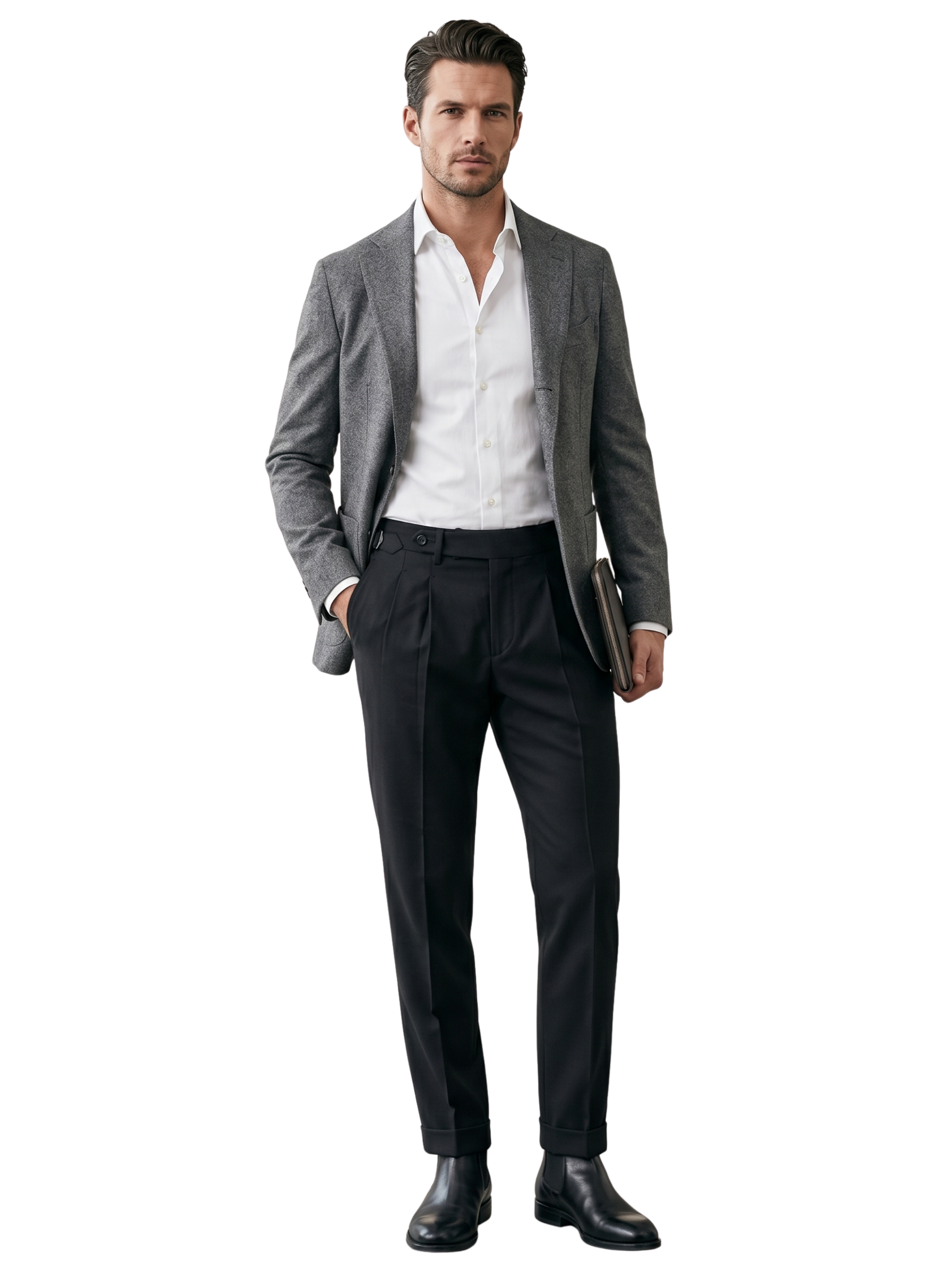 Classic Black Double-Pleated Cuffed Pants