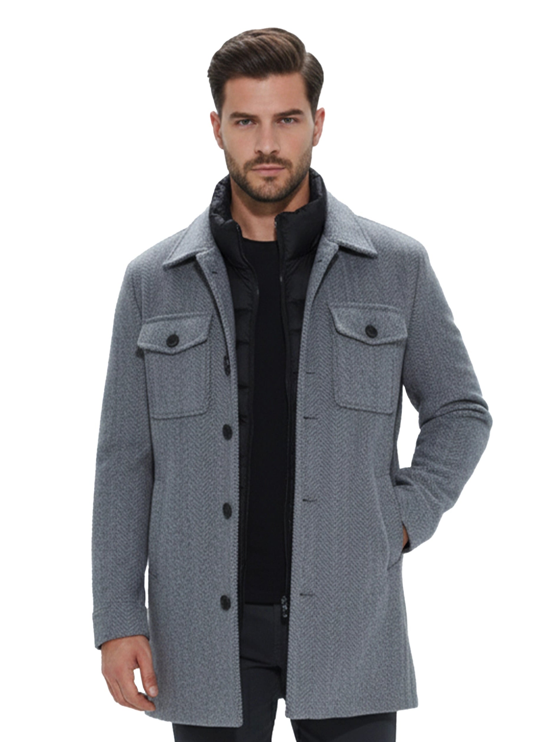 Grey Coat With Removable Inside Layer