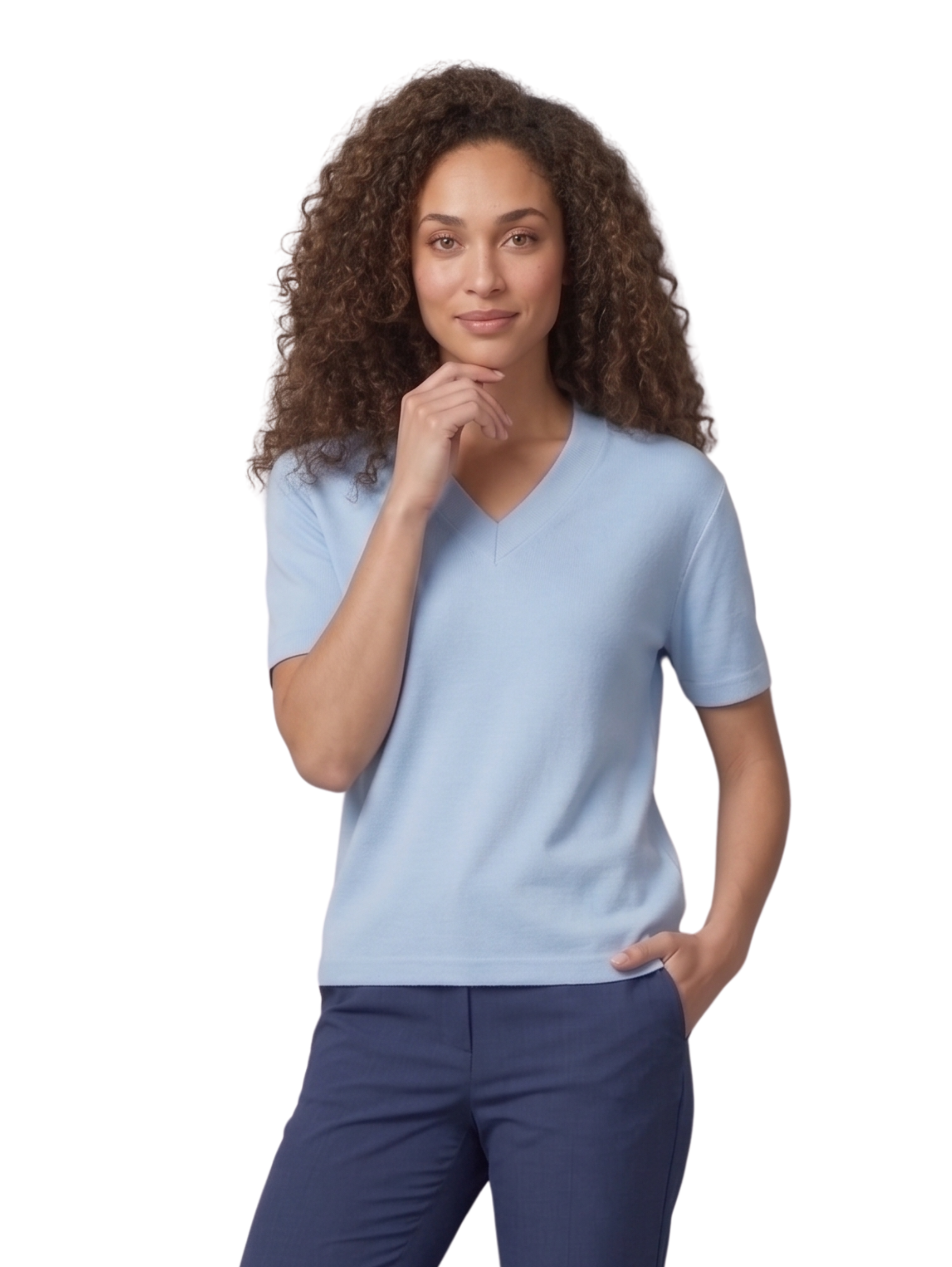 Baby Blue V Neck Short Sleeved Basic Top