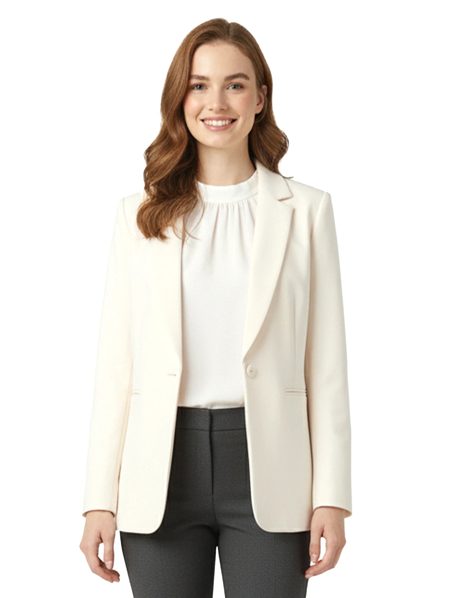 Beige Classy Blazer With Open Collar
