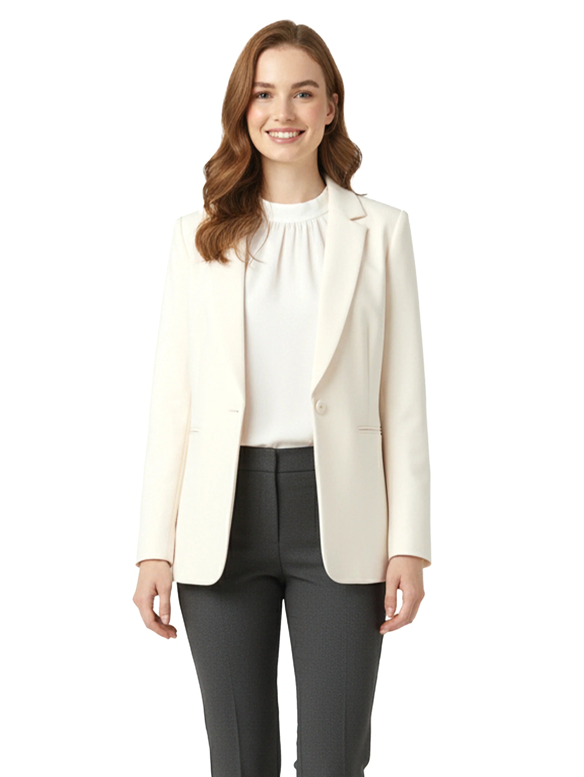 Beige Classy Blazer With Open Collar
