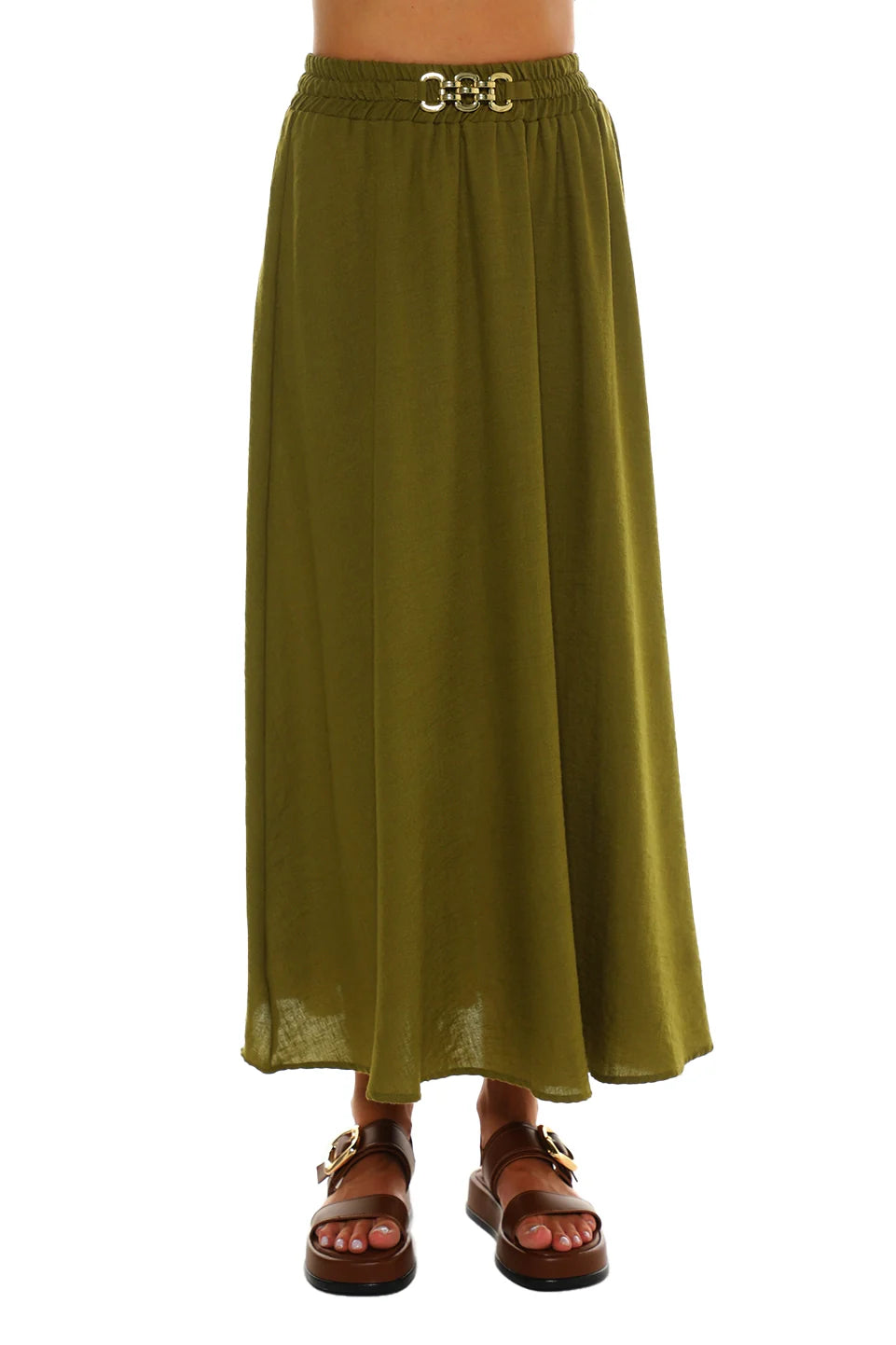Maxi Khaki Belted Skirt