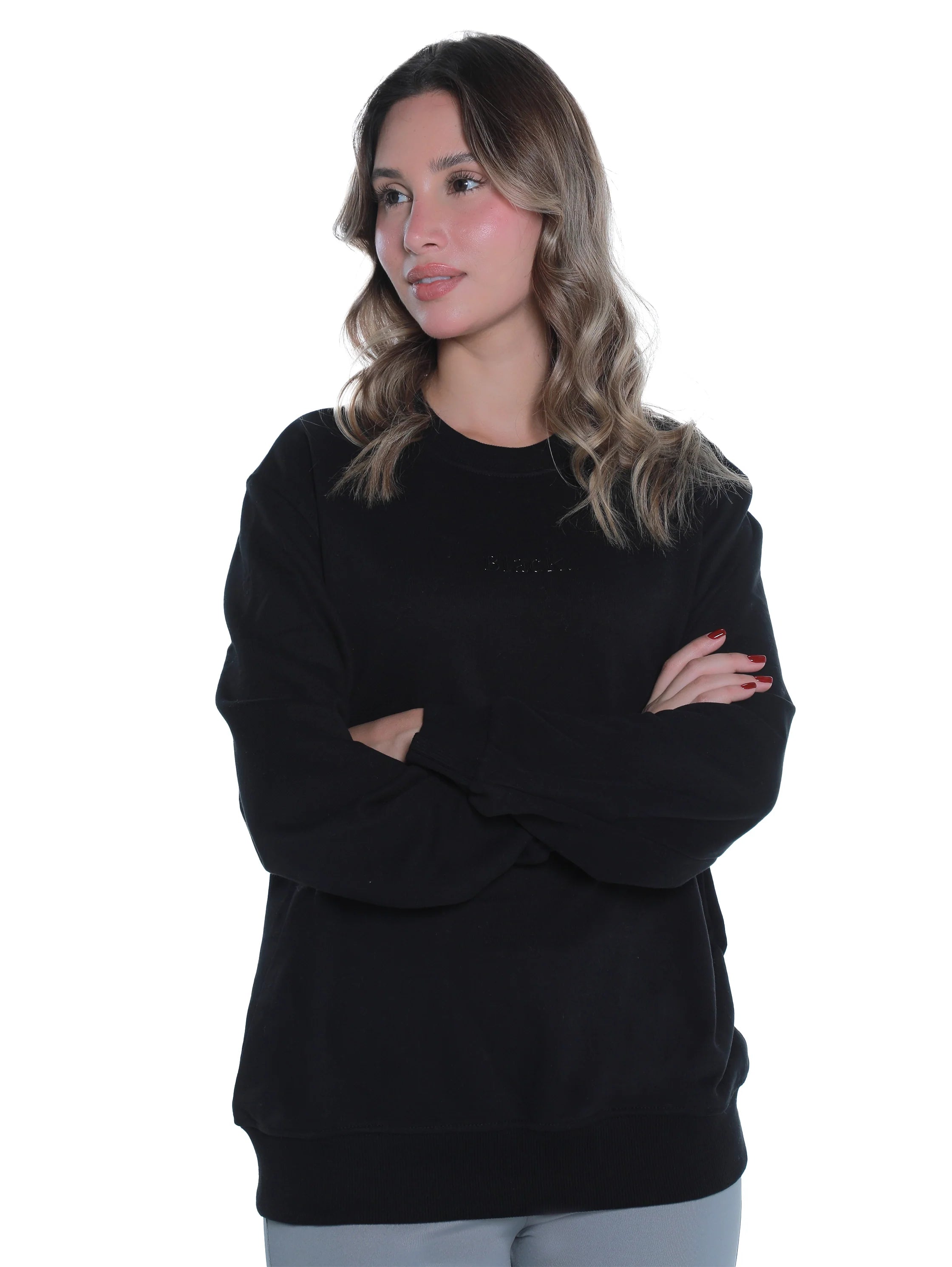Black Cotton Sweater With " Black " Front Design